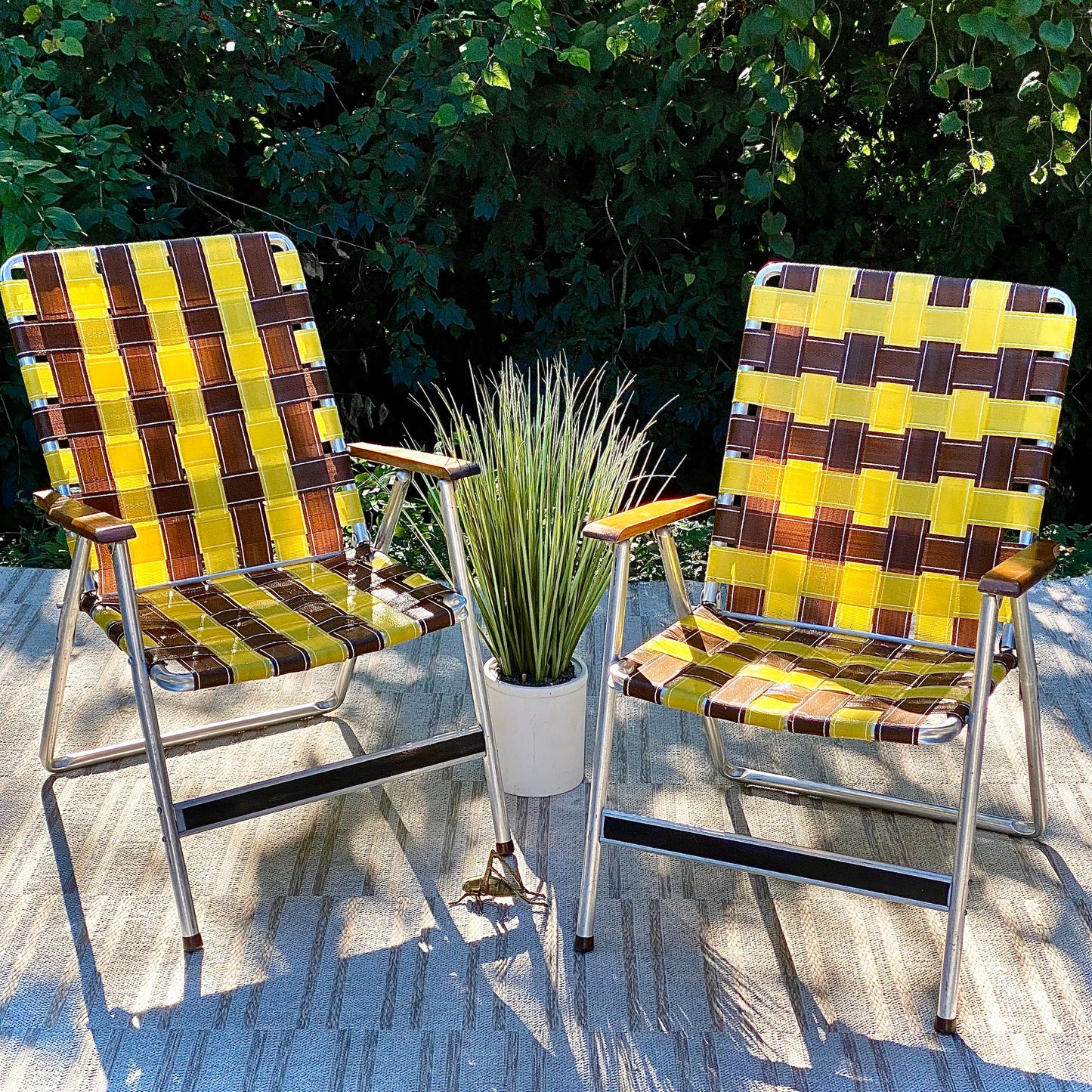 Pair of Vintage Aluminum Mesh Folding Lawn Chairs
