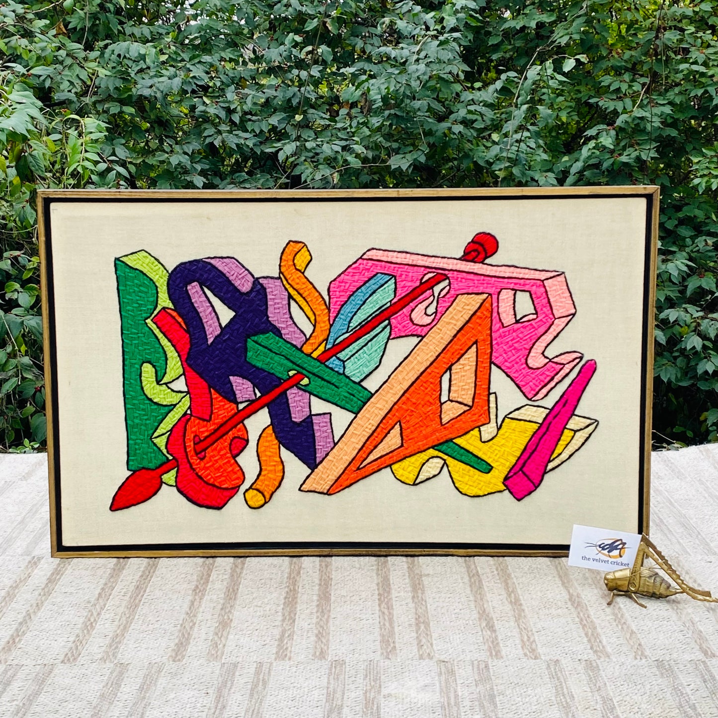 Vintage MCM Framed Abstract Needlepoint Artwork