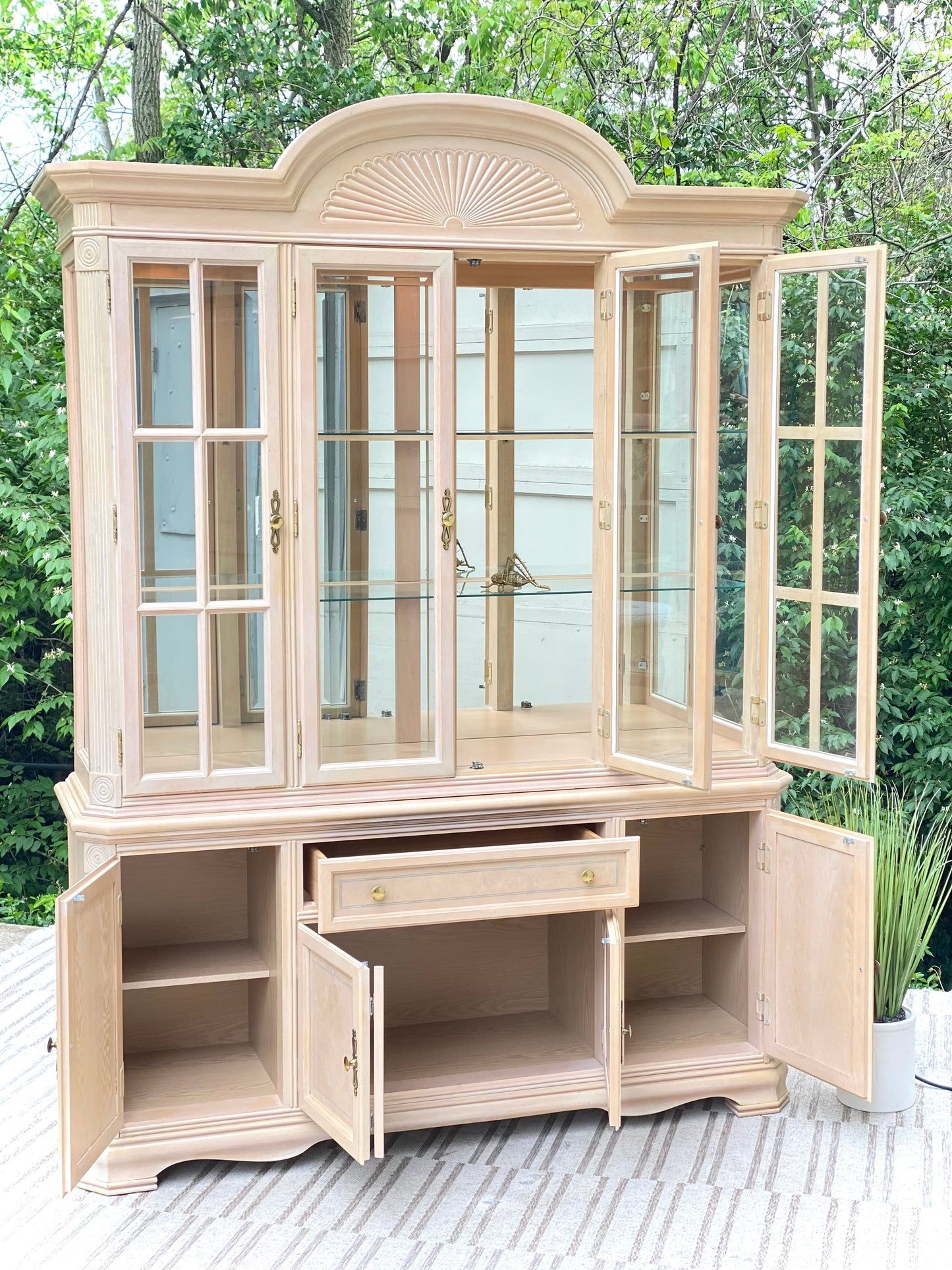 Lighted 2 Piece Wood & Glass Hutch