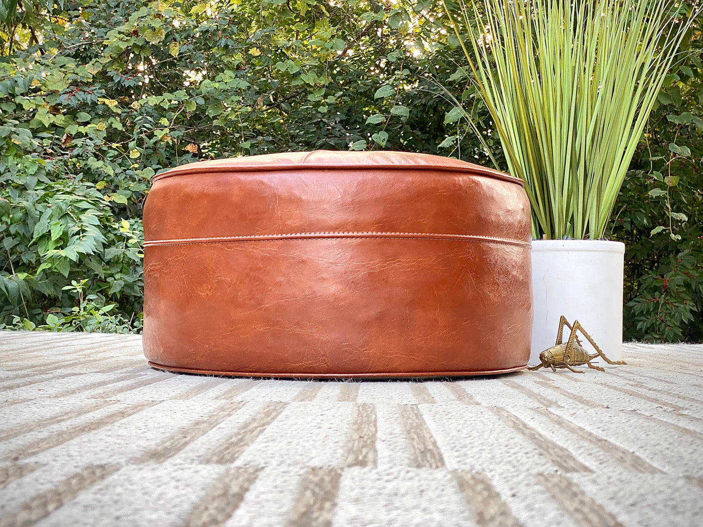Vintage Round Leather Ottoman
