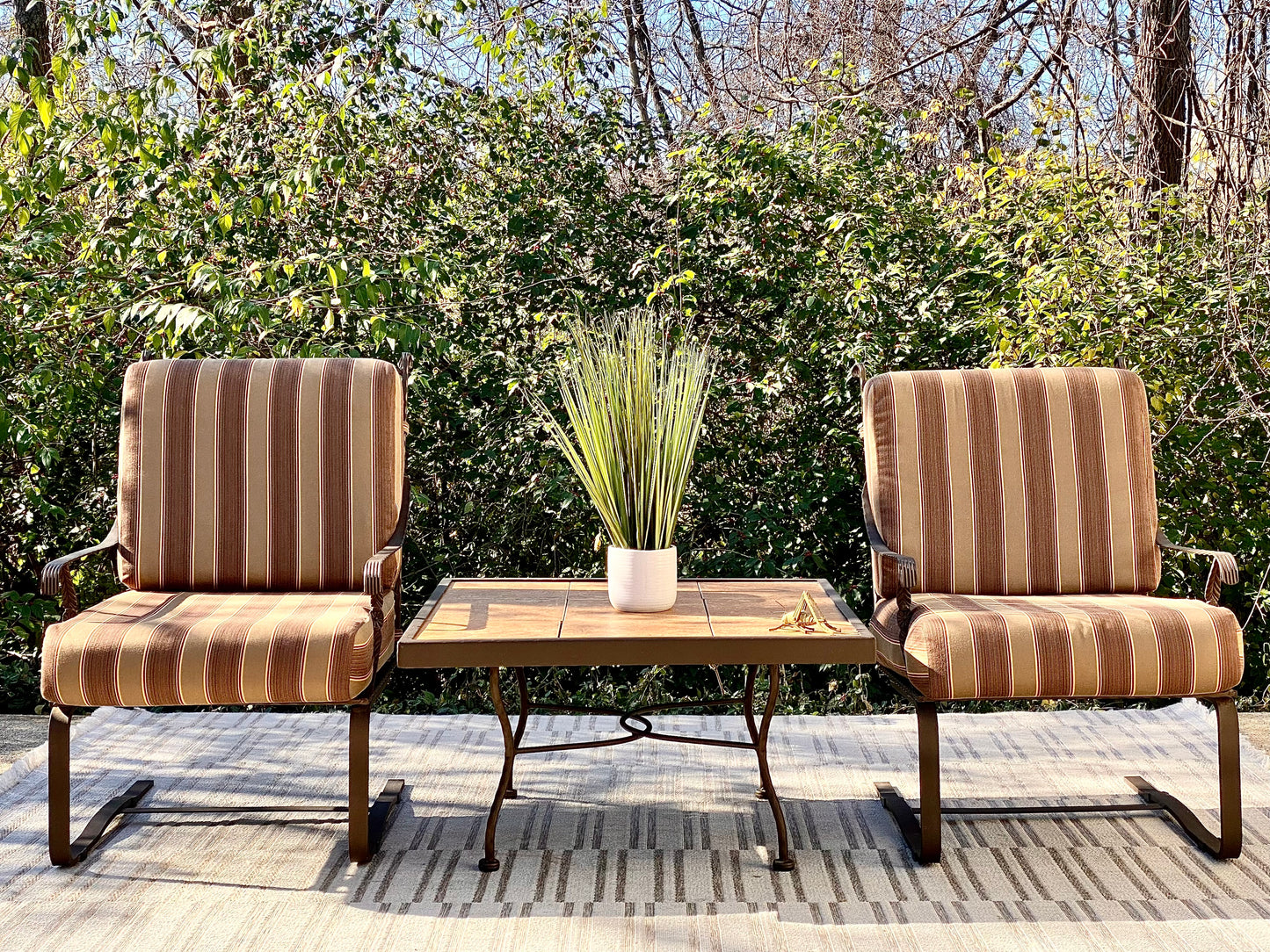 Nice Pair of Iron Indoor Outdoor Chairs & Table