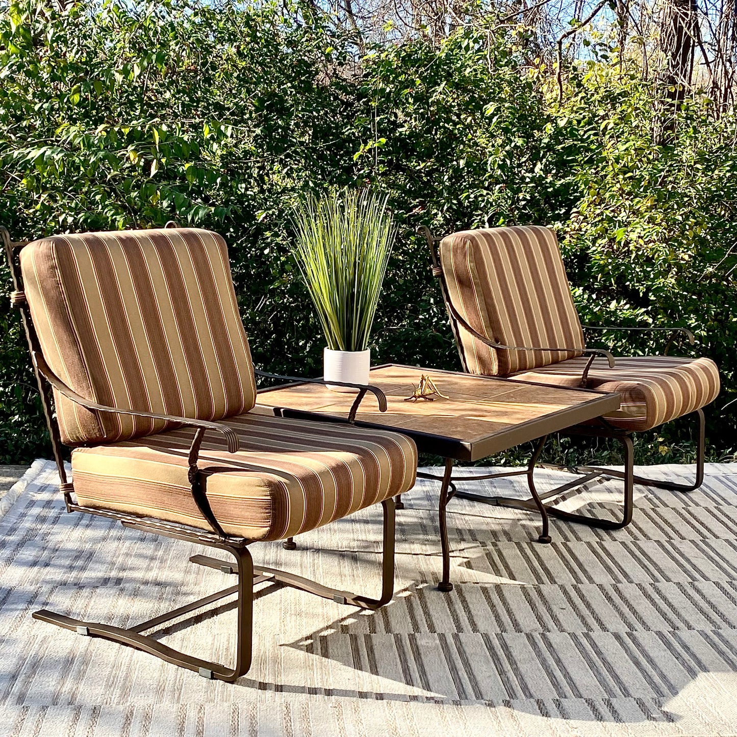 Nice Pair of Iron Indoor Outdoor Chairs & Table