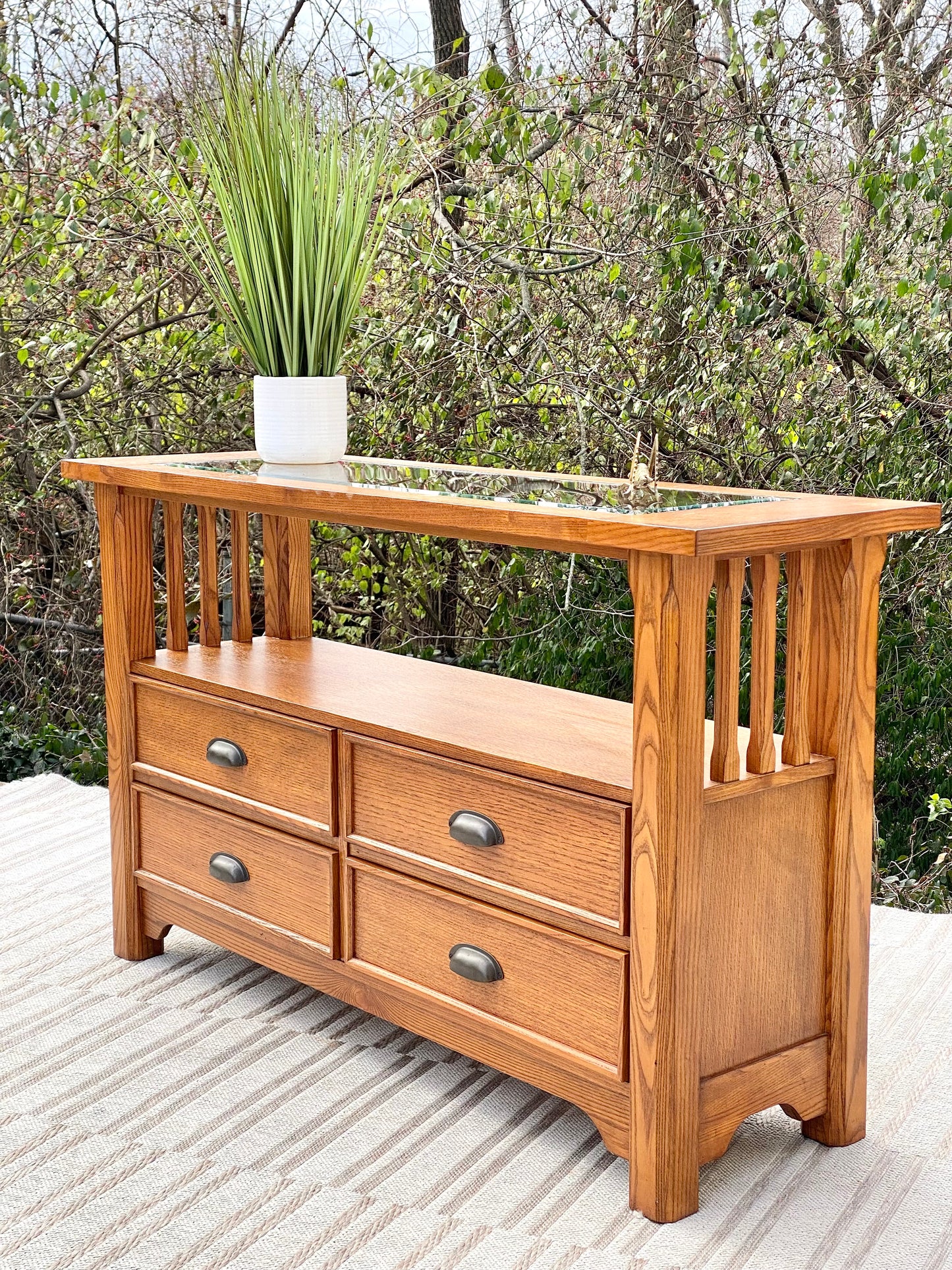 Nice Modern Oak Glass Top Sofa Hallway Table