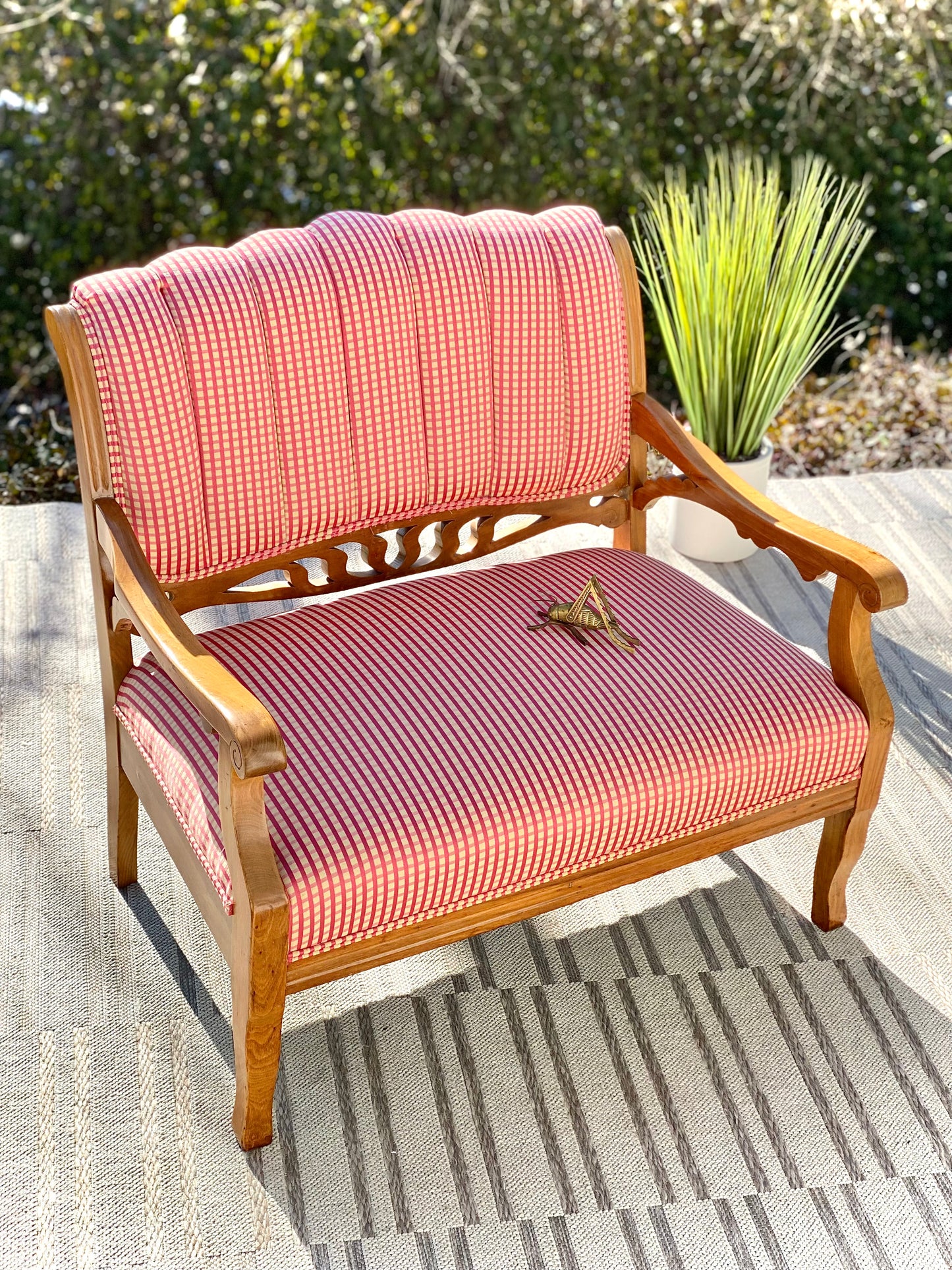 Vinage Wooden Upholstered Settee Bench