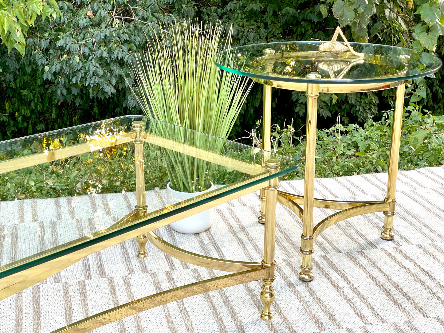 Pair of Brass Glass Coffee & Side Tables