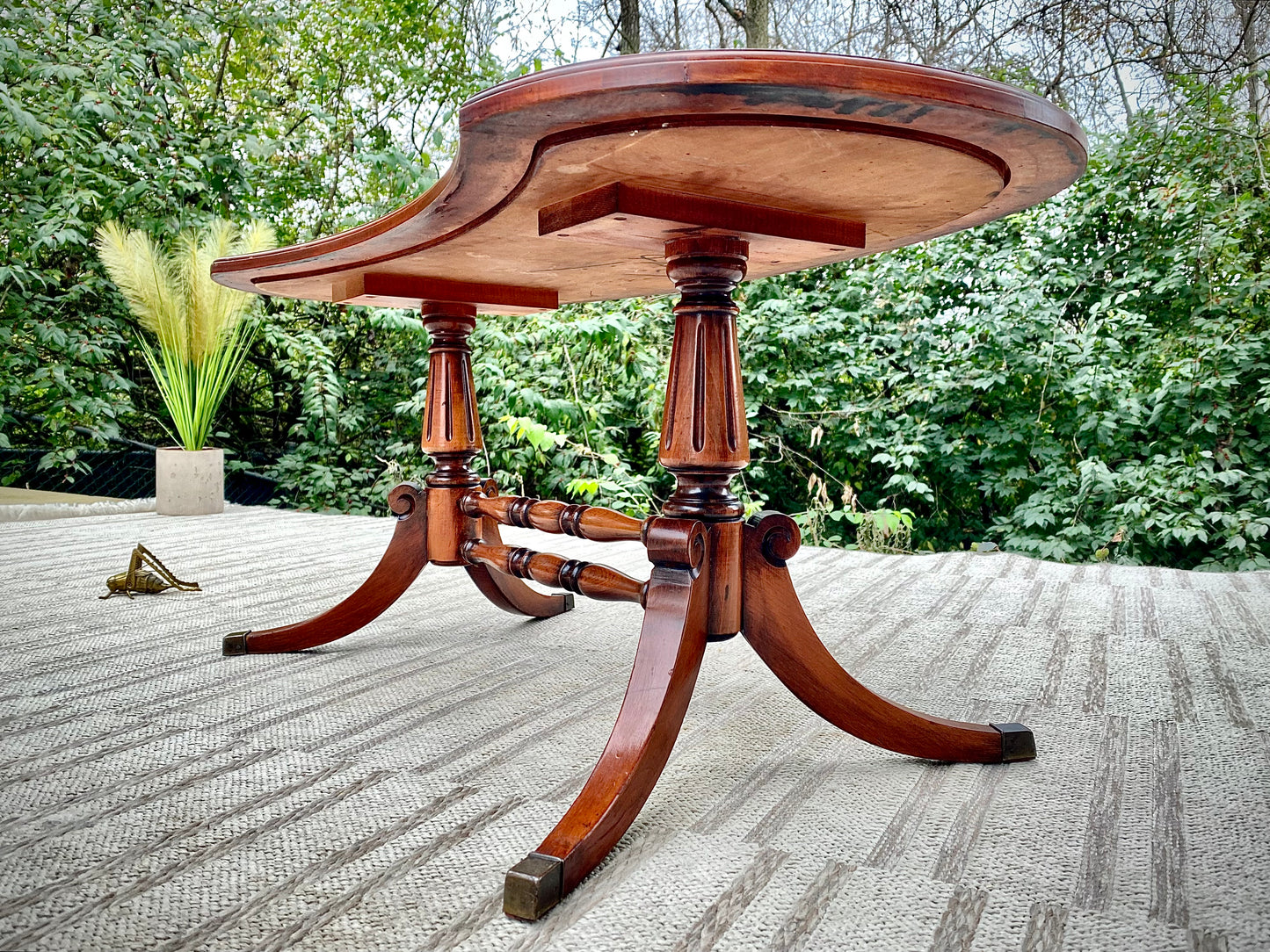 Vintage Walnut Federal Leather Top Kidney Table