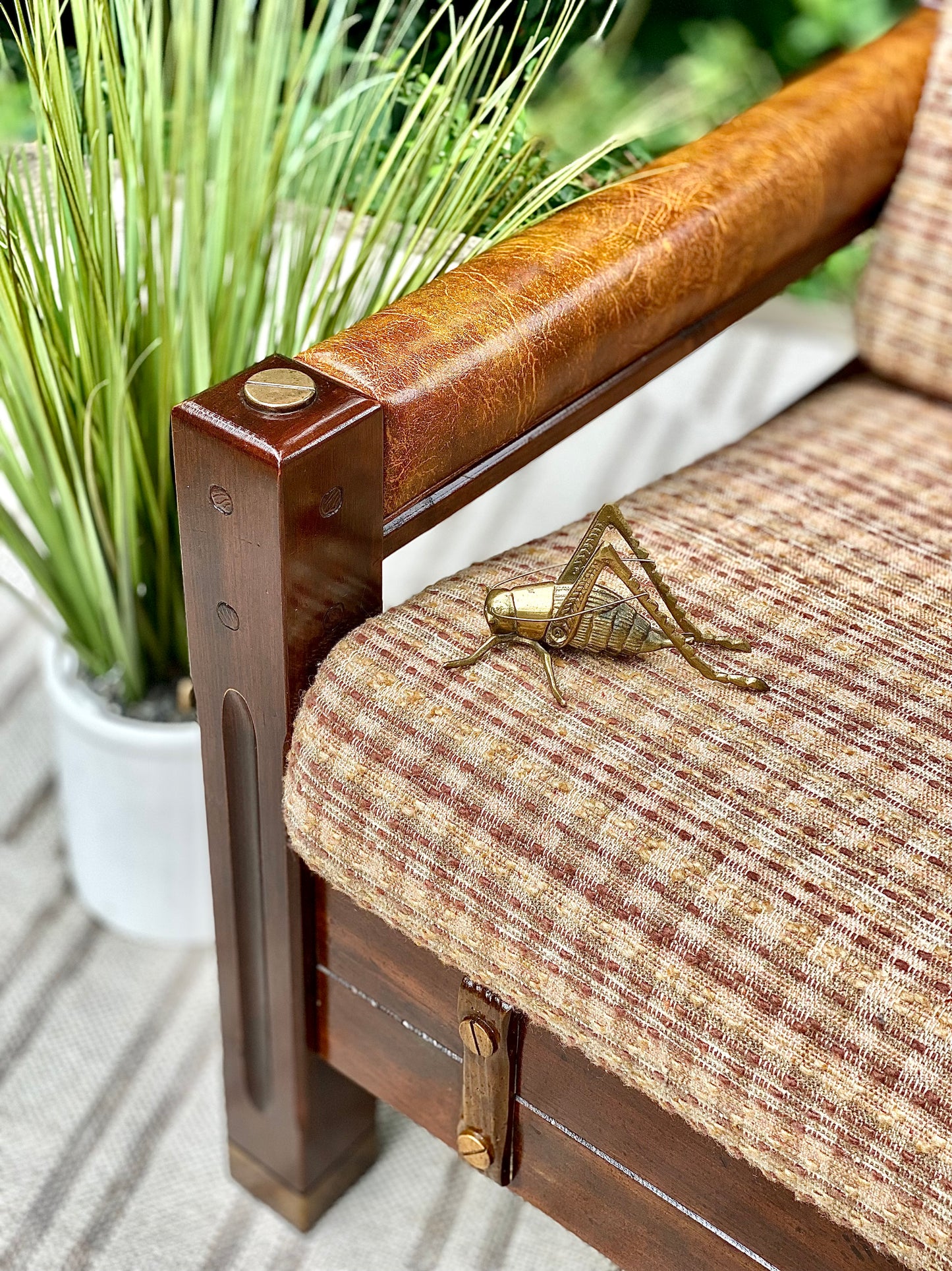 Vintage Upholstered Pine Loveseat