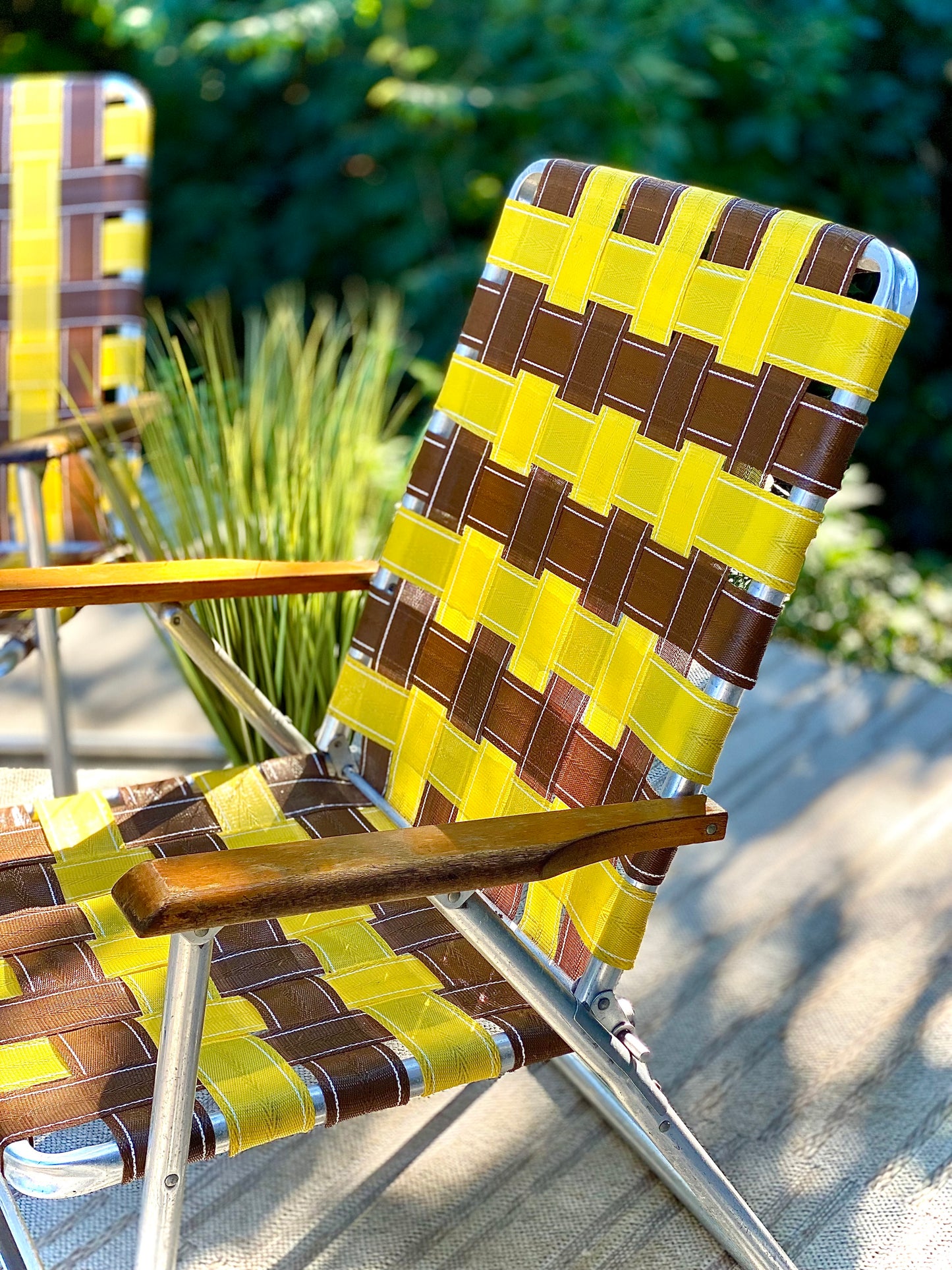Pair of Vintage Aluminum Mesh Folding Lawn Chairs