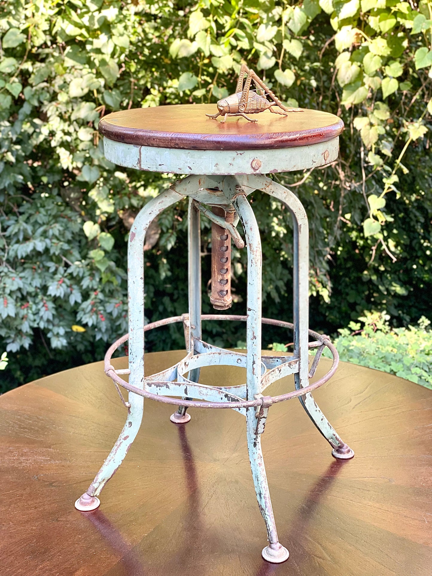 Vintage Industrial Metal & Wood Bench Stool