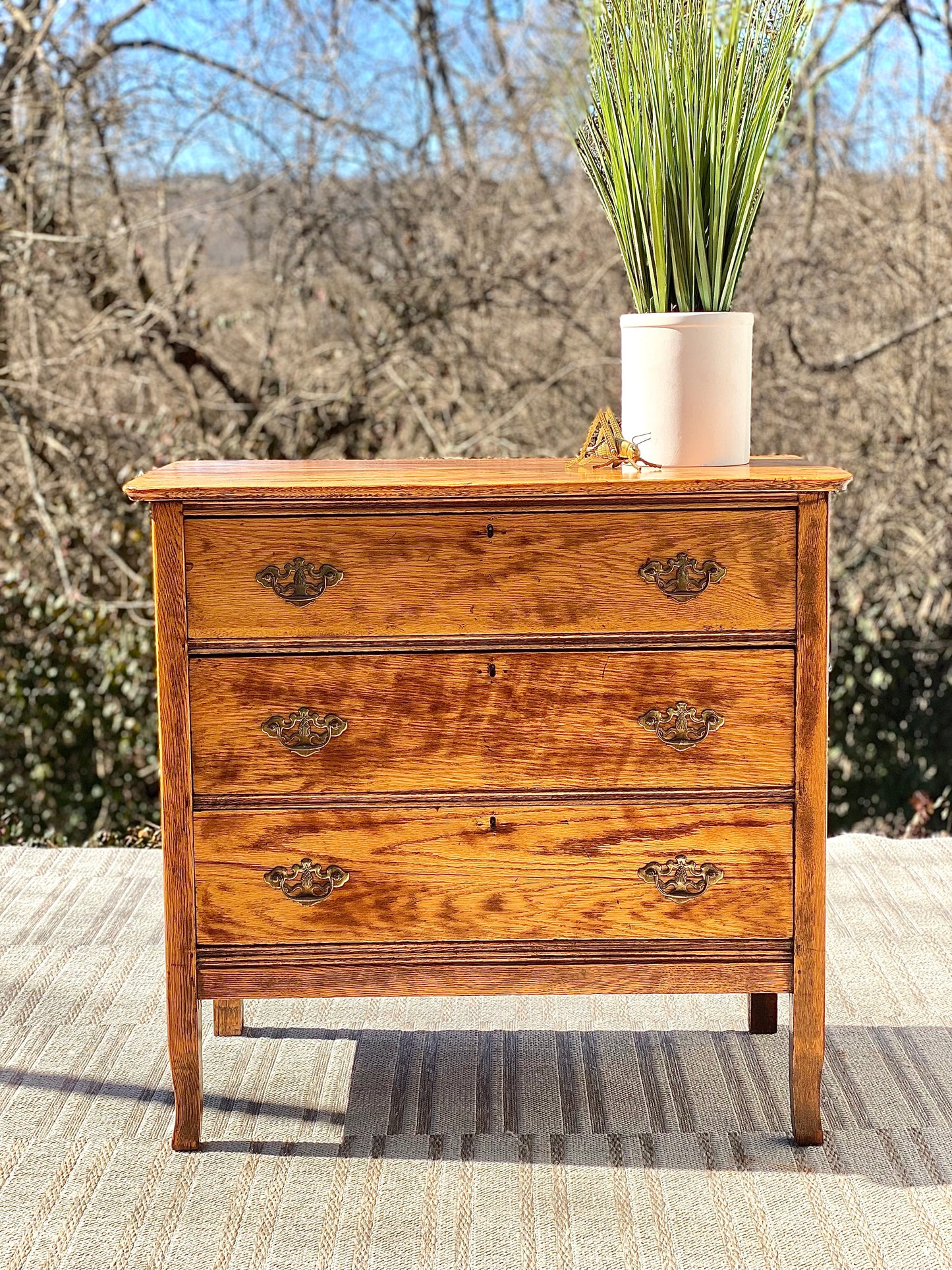 Vintage Oak 3 Drawer Accent Dresser