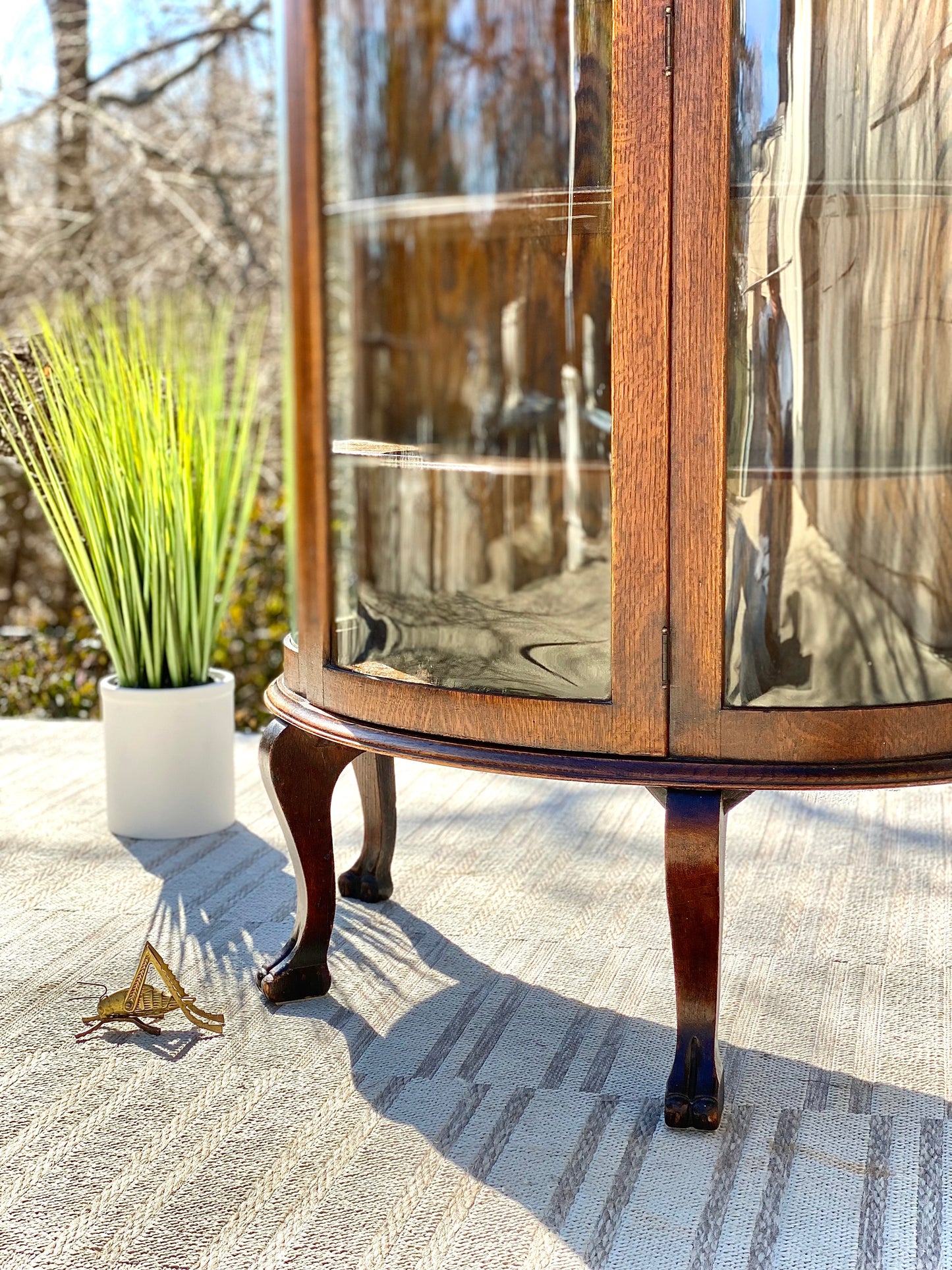 Vintage Wooden Curved Glass Display Case