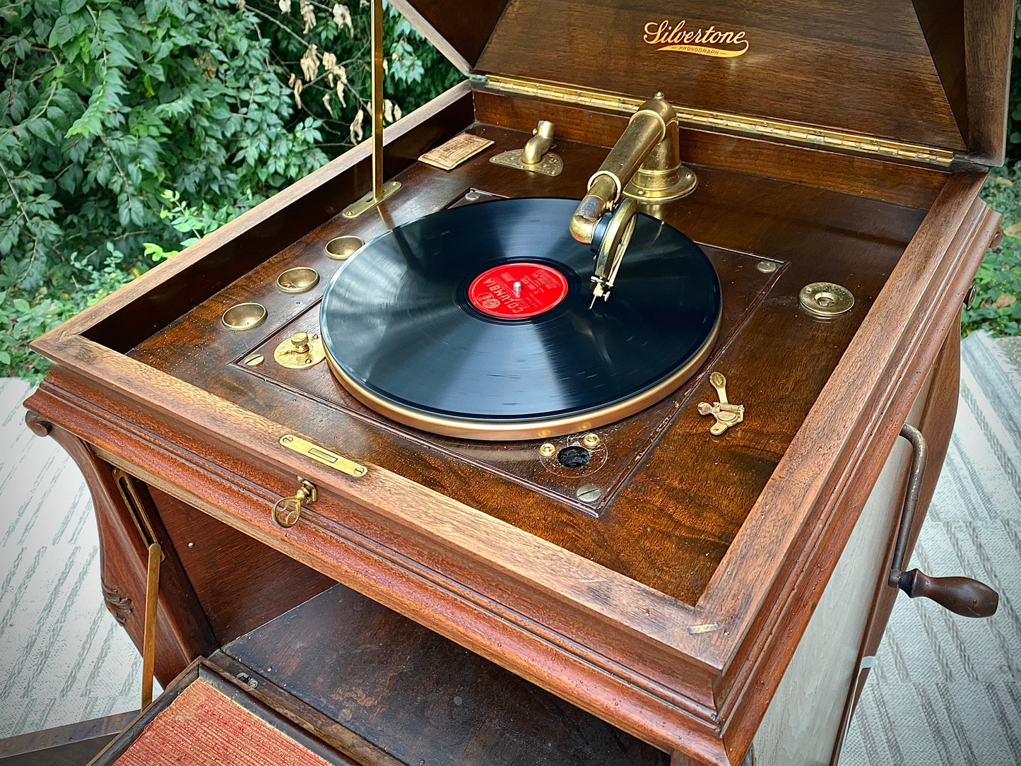 Vintage Silver Tone Victrola Phonograph Floor Model