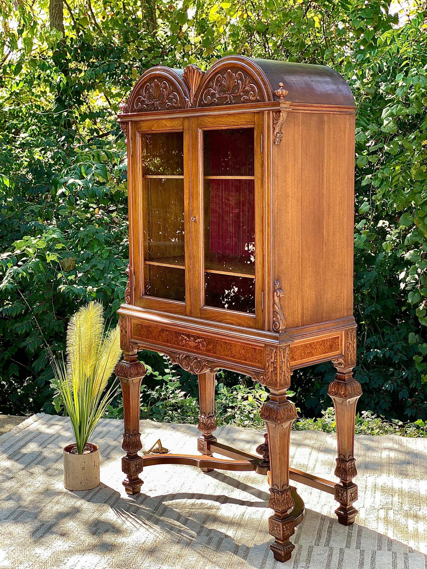 Vintage Hand Carved Wooden Display Cabinet