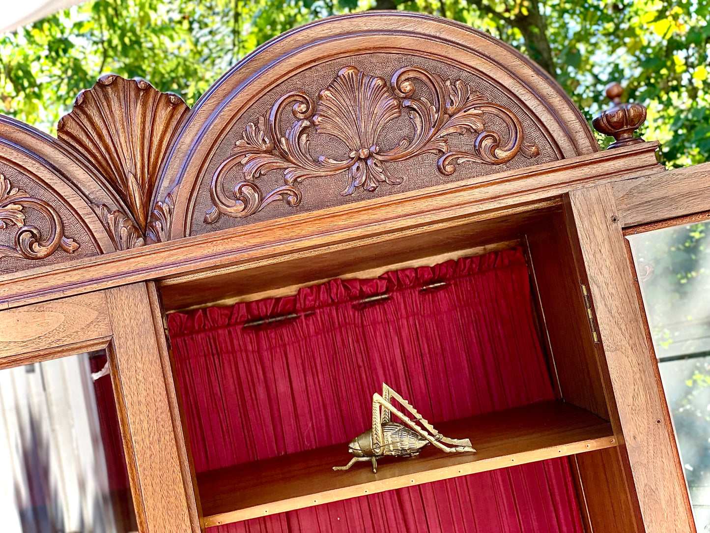Vintage Hand Carved Wooden Display Cabinet