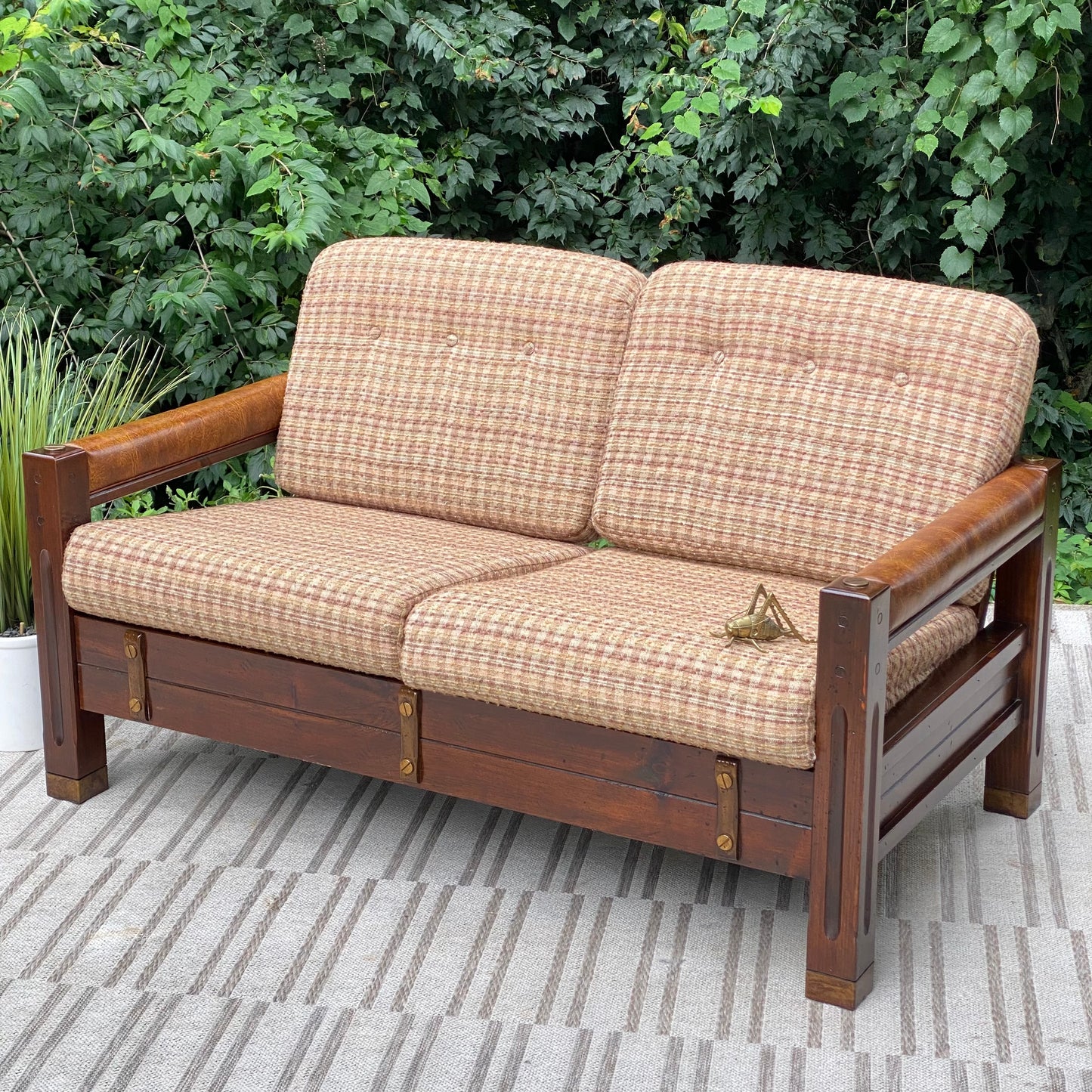 Vintage Upholstered Pine Loveseat
