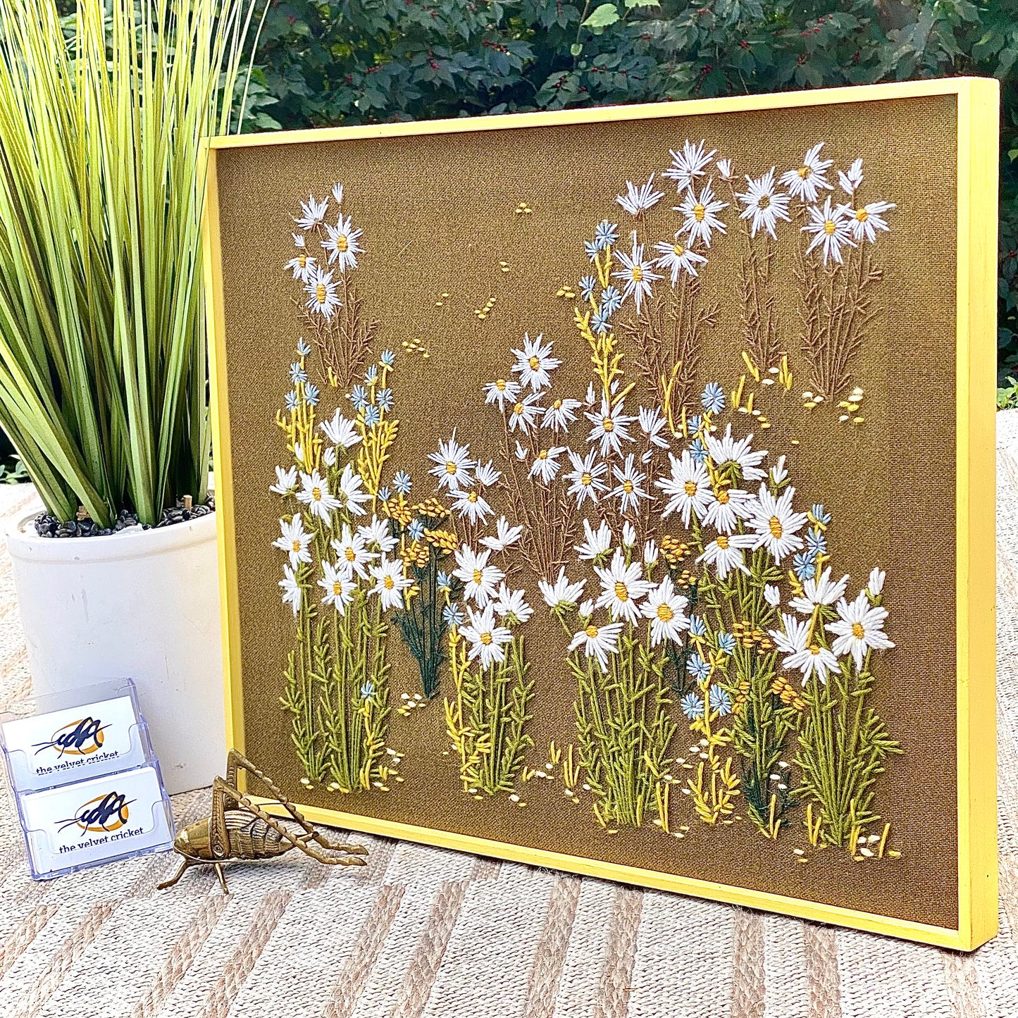 Vintage Mid Century Wood Framed Needle Point Art