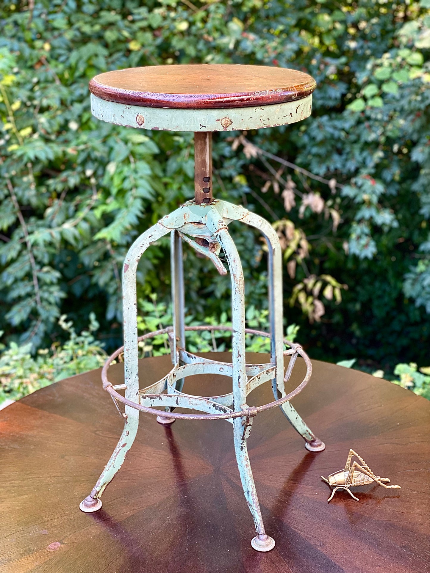 Vintage Industrial Metal & Wood Bench Stool