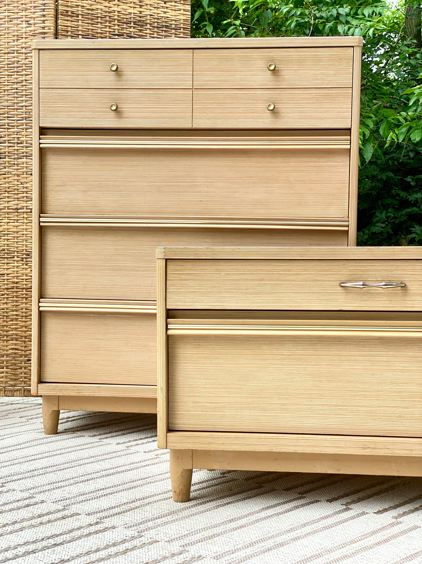 Vintage MCM Kroehler Highboy Dresser and Night Stand