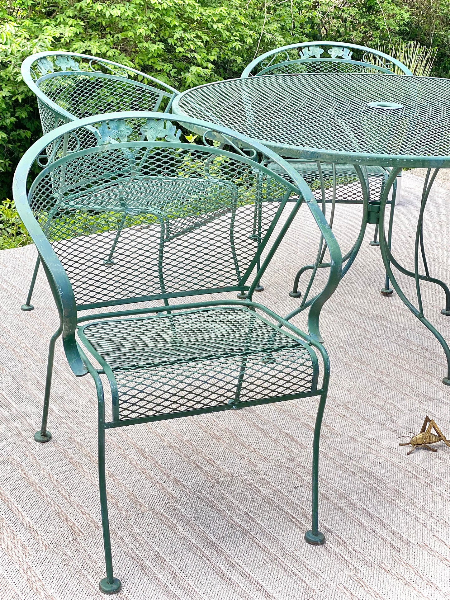 Vintage Metal Mesh Patio Table & Chairs