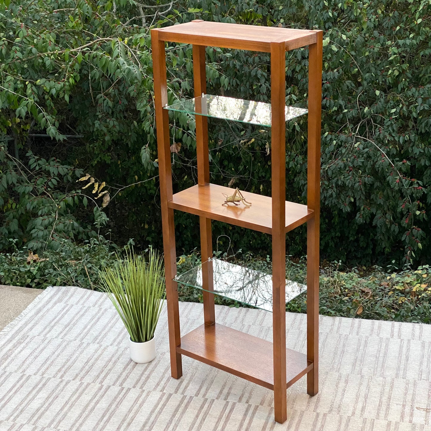 Vintage Wooden Glass 3 Tier Display Shelf