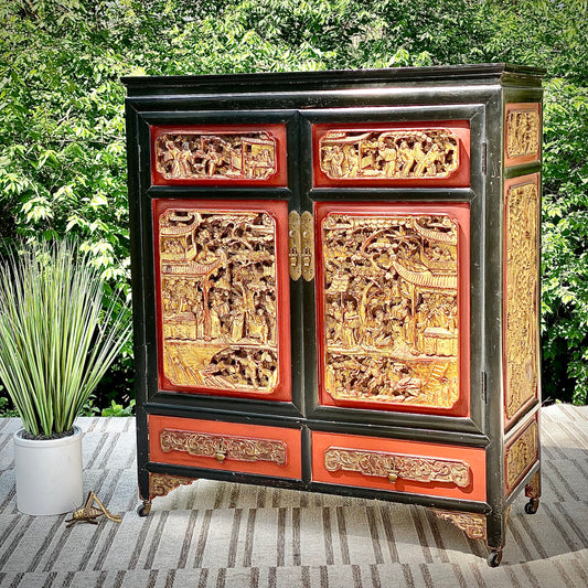 Vintage 20th Cen. Chinese Carved Wooden Accent Cabinet