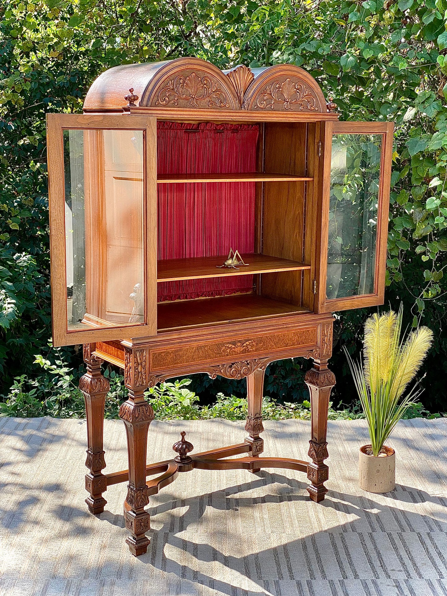 Vintage Hand Carved Wooden Display Cabinet