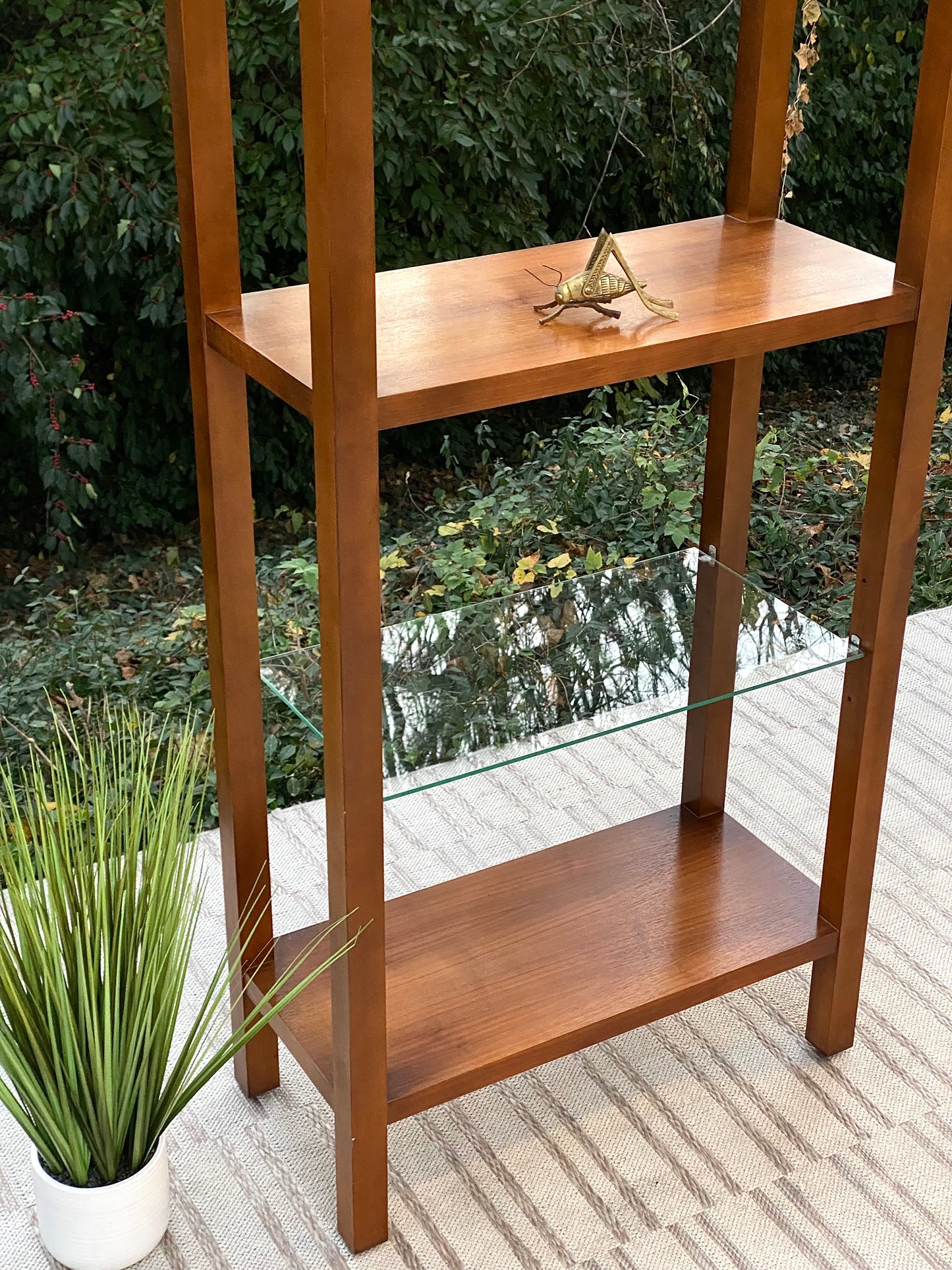 Vintage Wooden Glass 3 Tier Display Shelf
