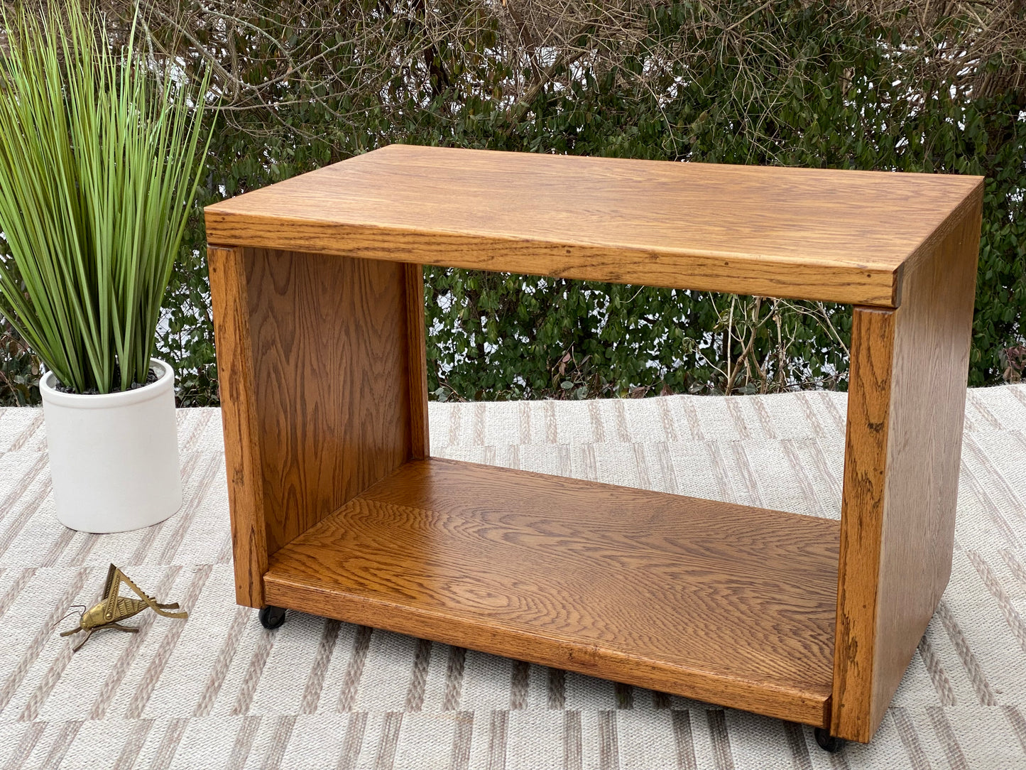 Vintage MCM Wooden Rolling Stand Side Table