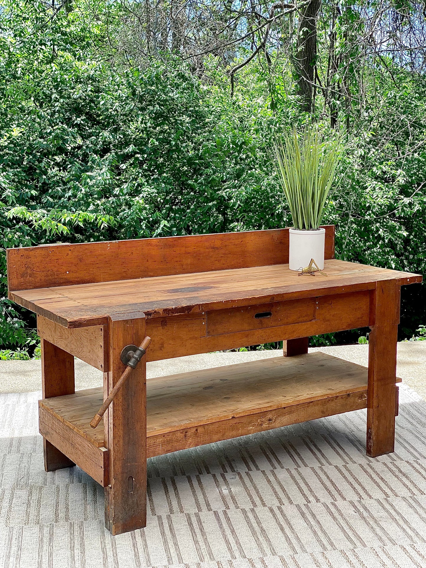 Vintage Wooden Work Bench with Vise