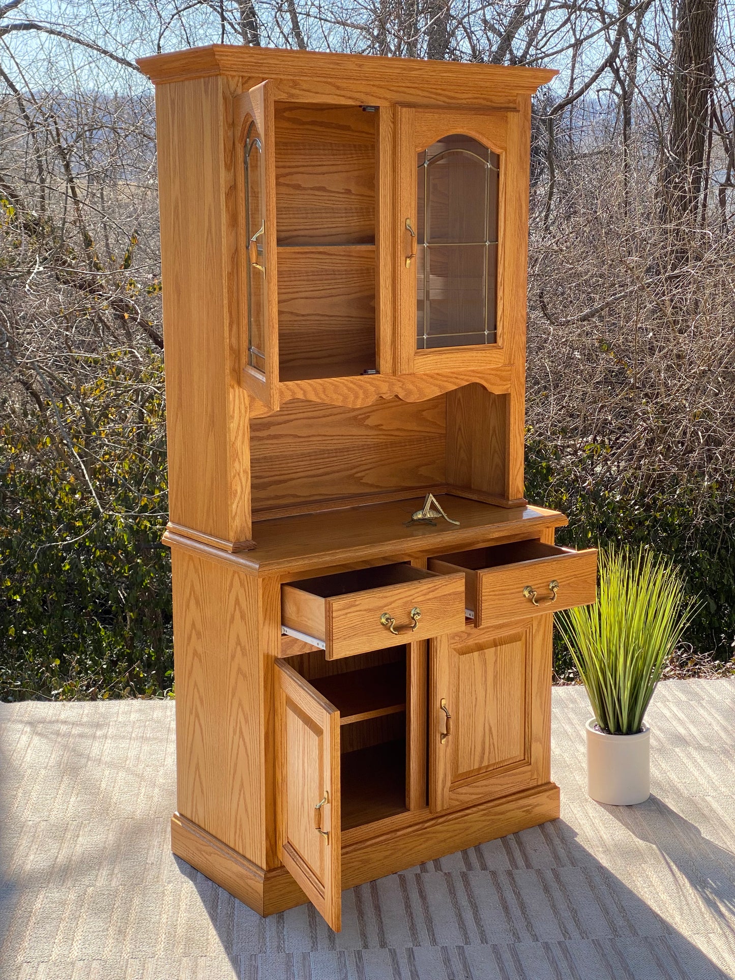 Lighted 2 Piece Wooden Hutch Cabinet