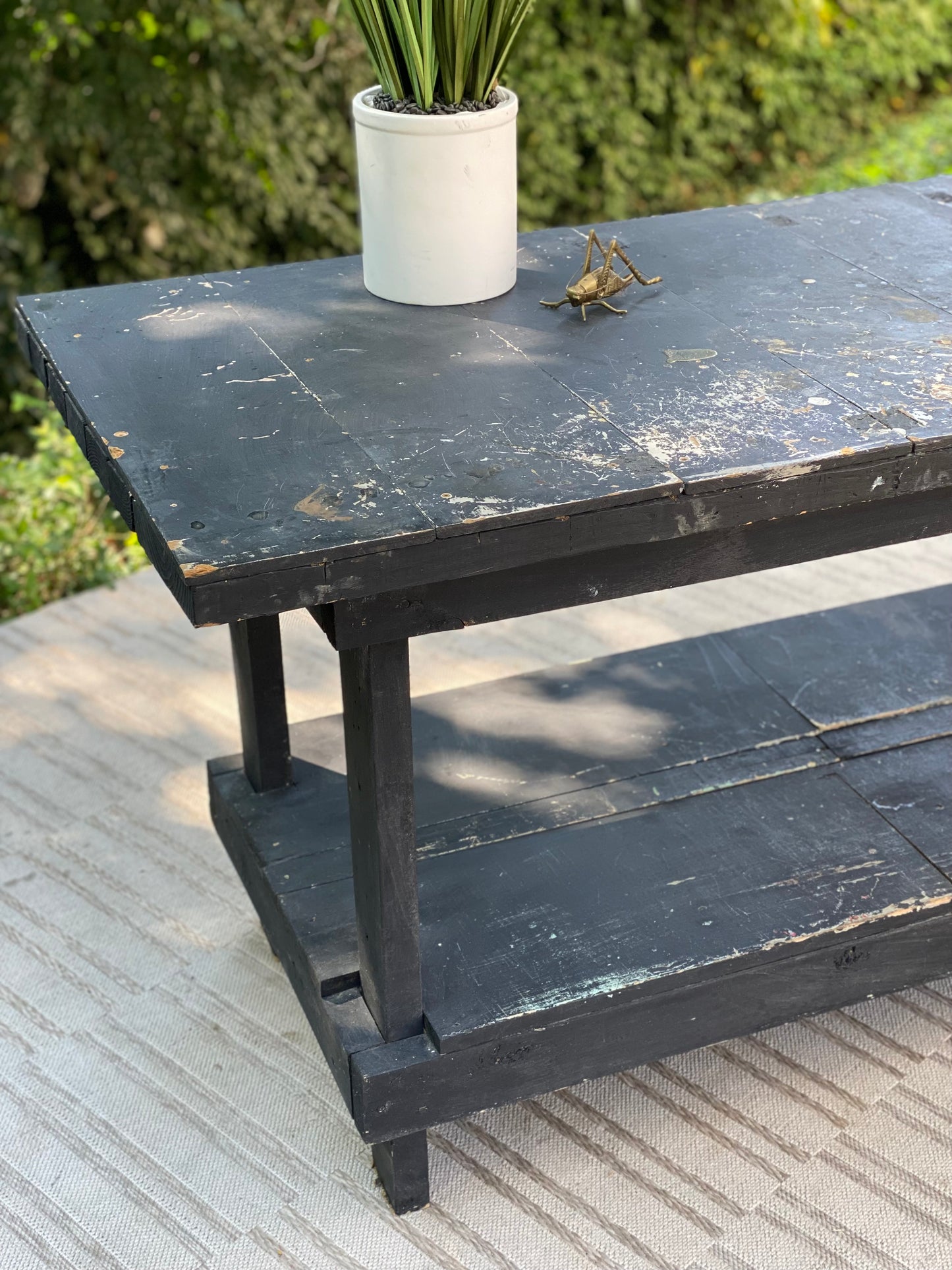 Vintage Black Painted Workbench