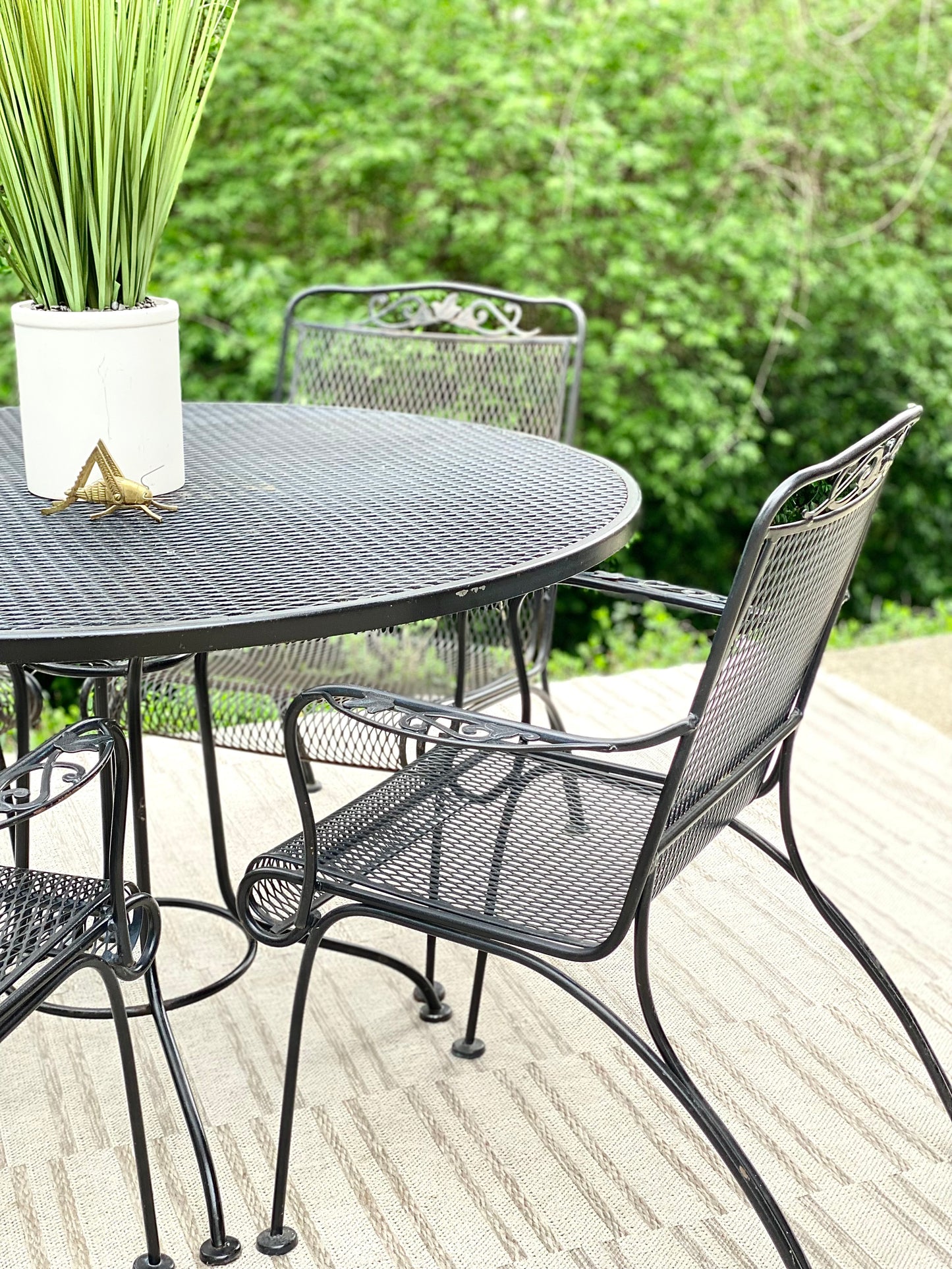 Vintage Woodard Style Black Iron Outdoor Patio Set