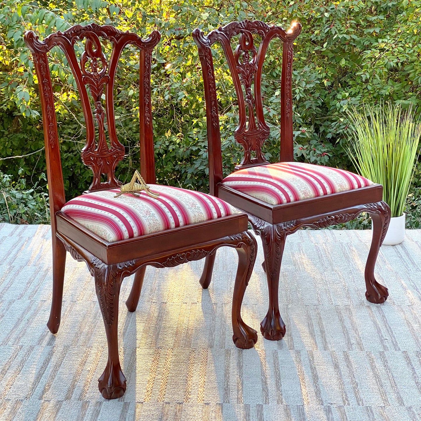 Pair of Mahogany Upholstered Accent Chairs