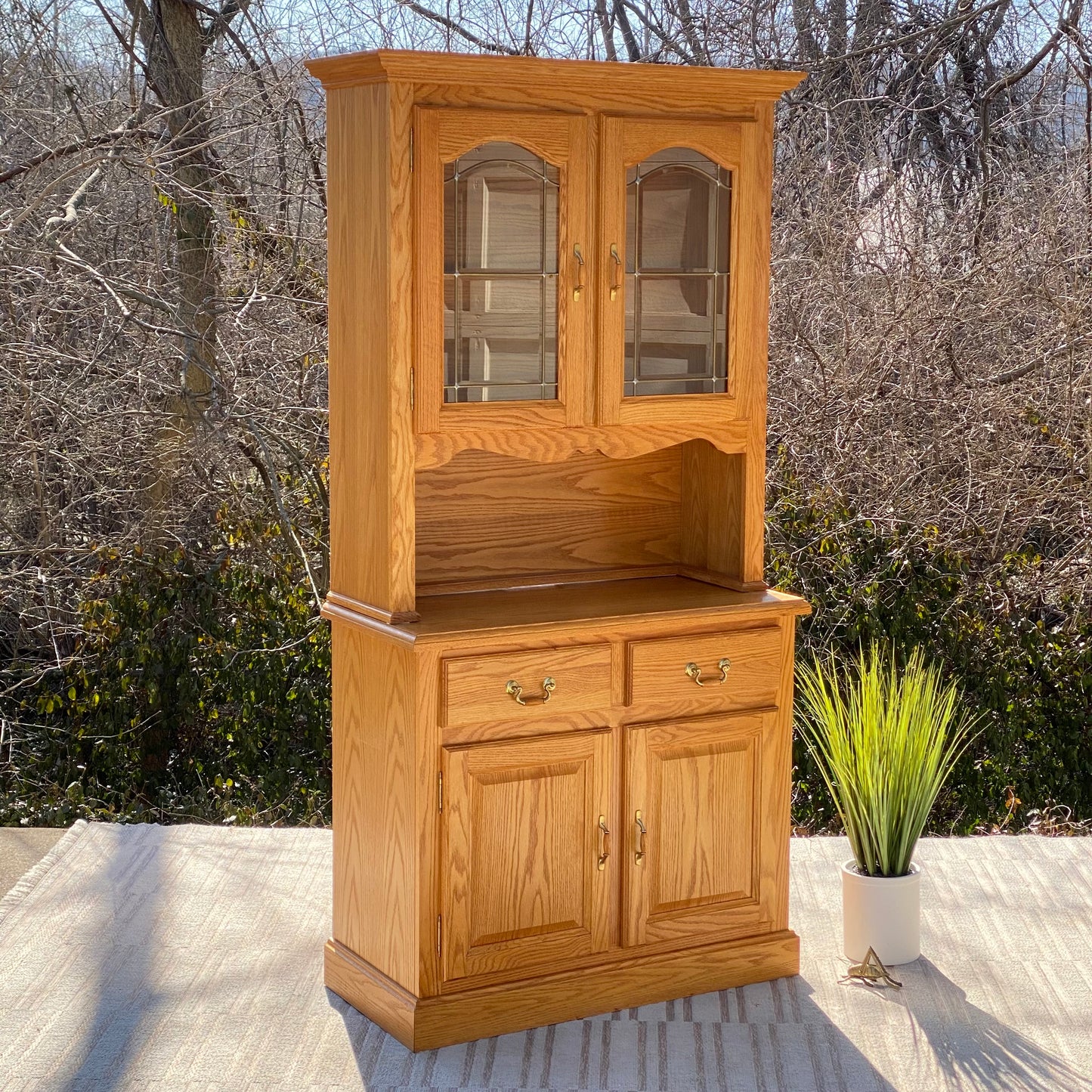 Lighted 2 Piece Wooden Hutch Cabinet