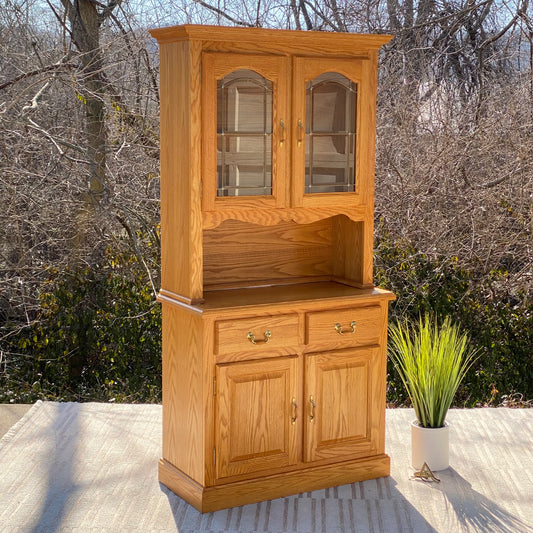 Lighted 2 Piece Wooden Hutch Cabinet