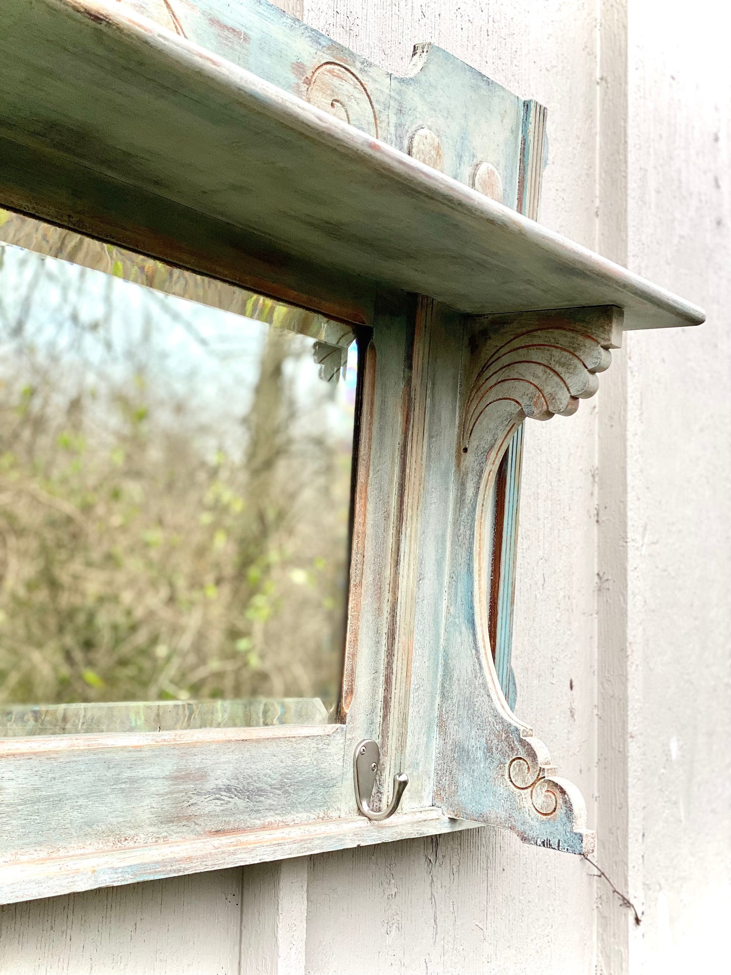 Vintage Painted Wooden Hanging Mirror