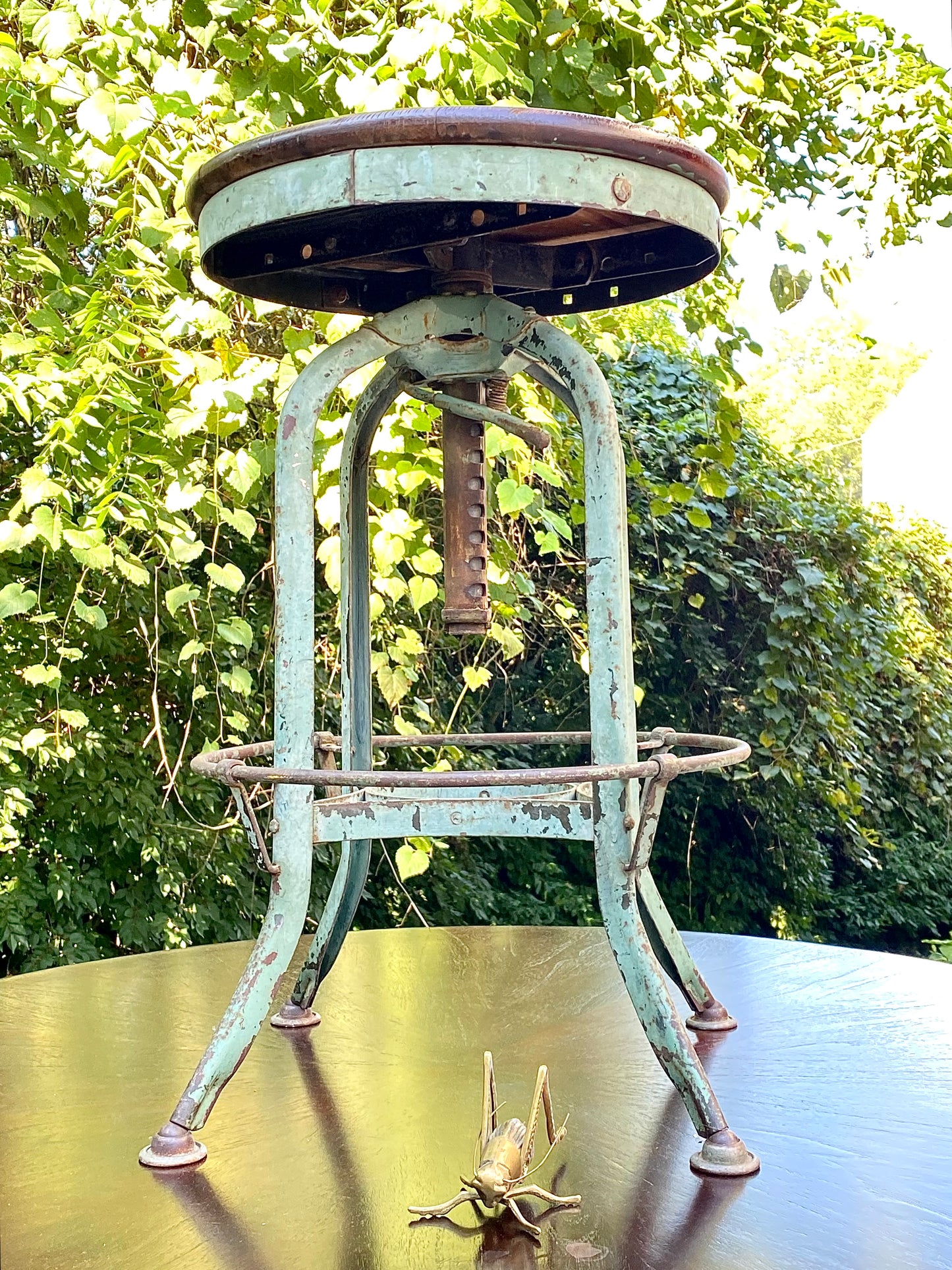 Vintage Industrial Metal & Wood Bench Stool