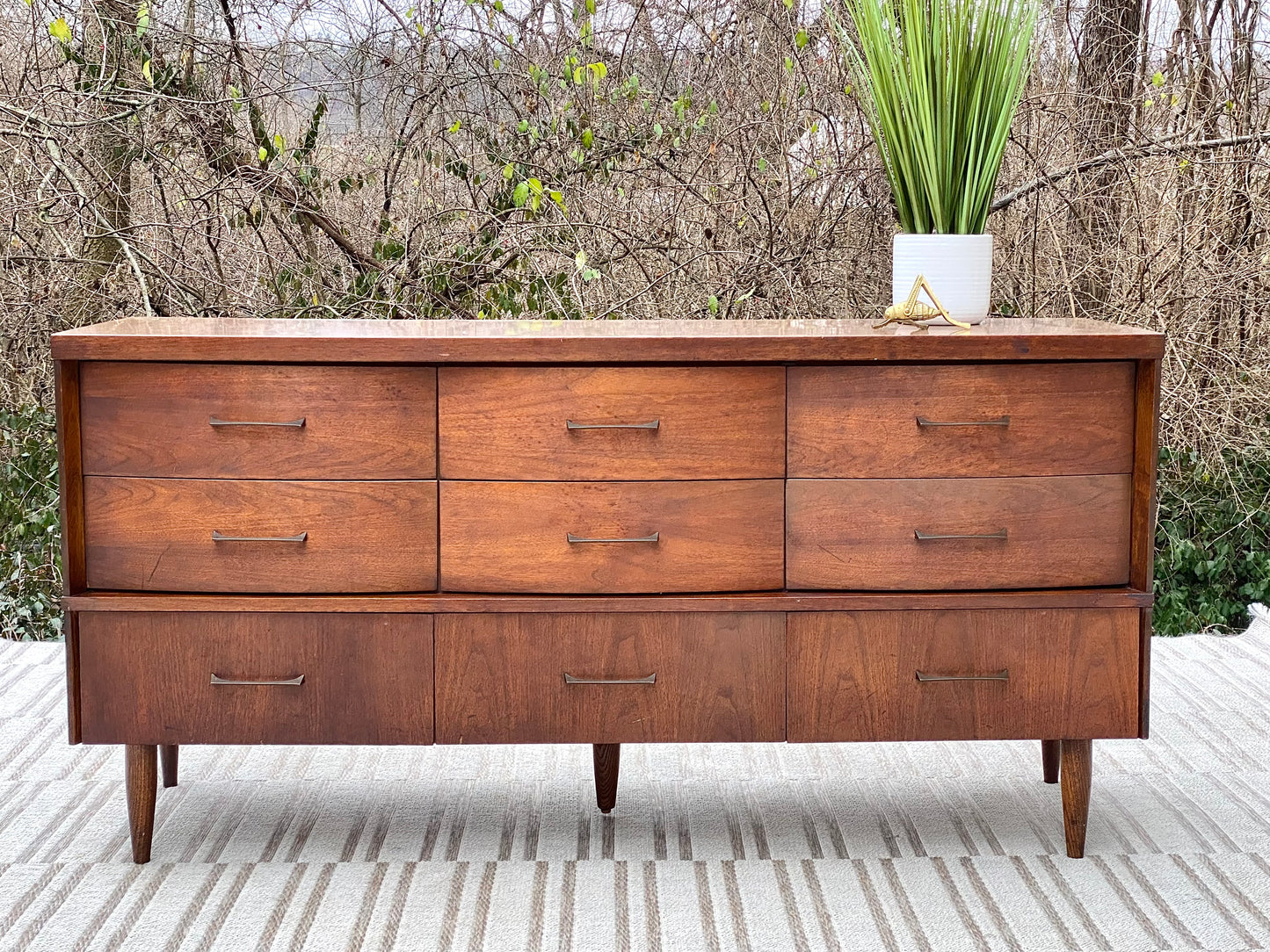 Vintage MCM Bassett 9 Drawer Lowboy Dresser