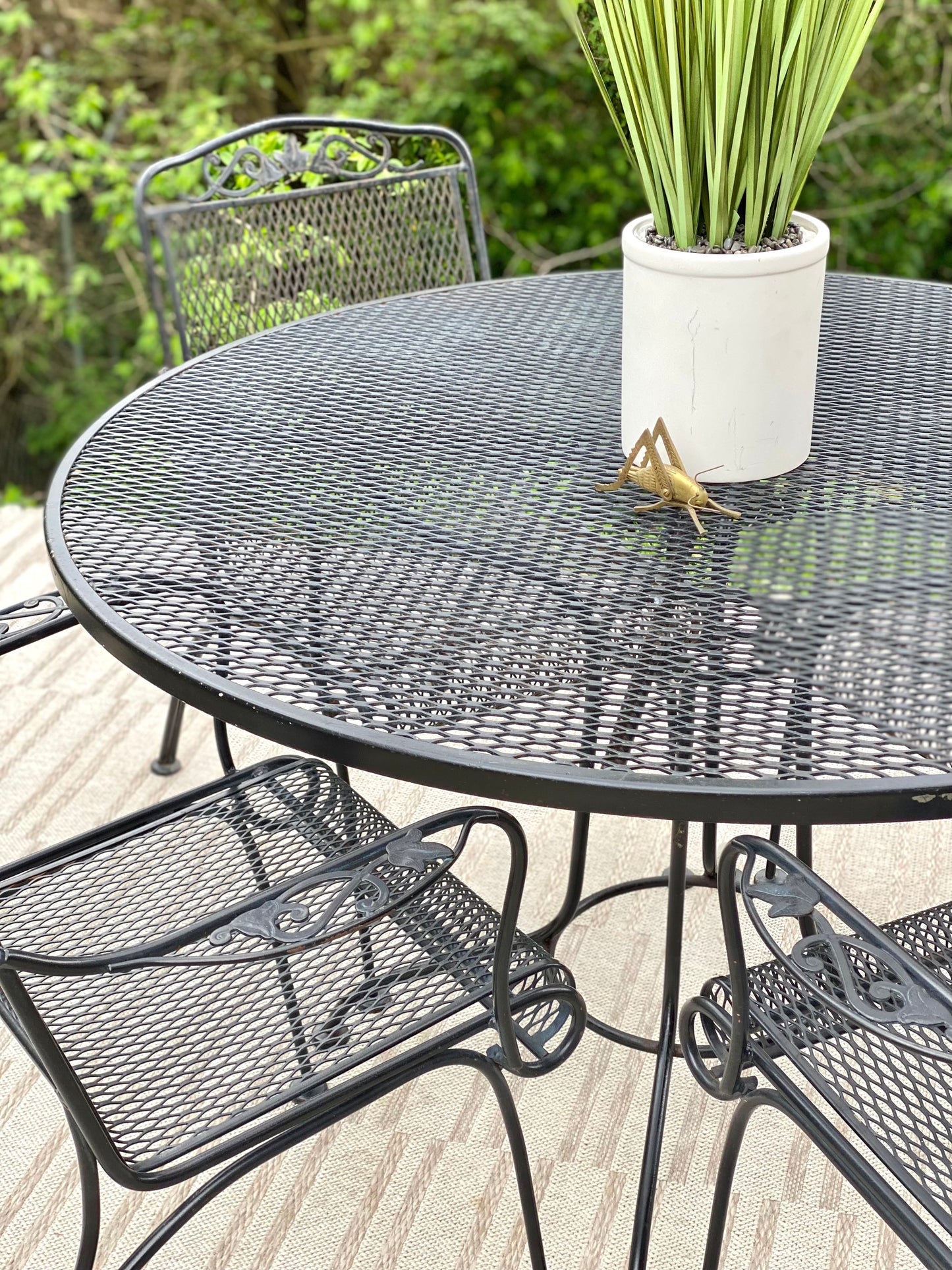 Vintage Woodard Style Black Iron Outdoor Patio Set