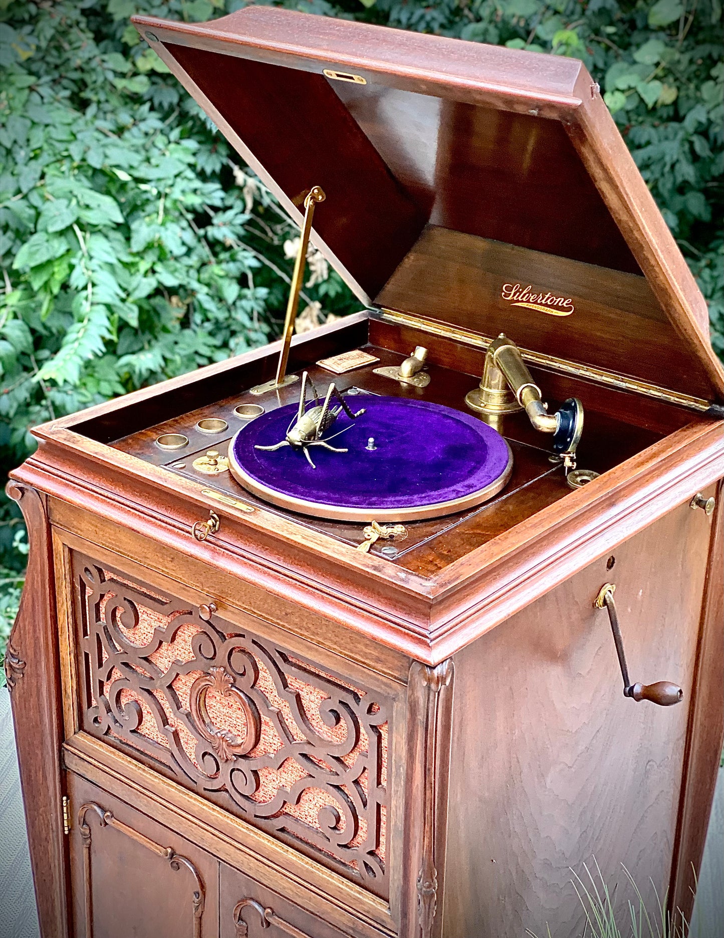 Vintage Silver Tone Victrola Phonograph Floor Model