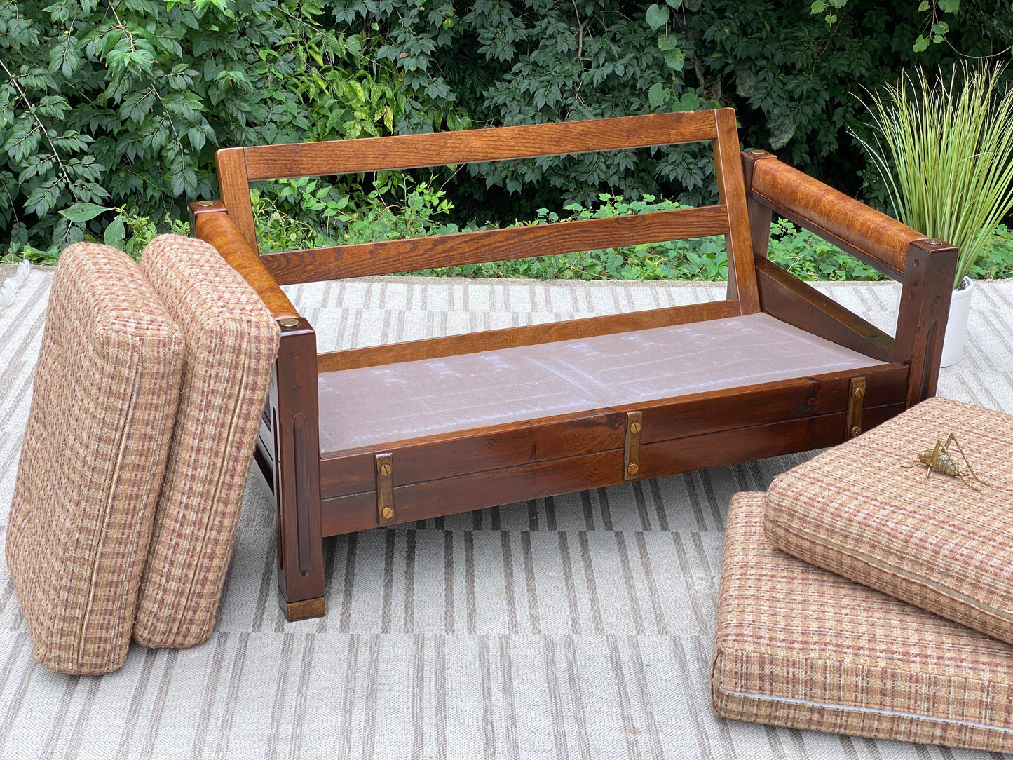 Vintage Upholstered Pine Loveseat