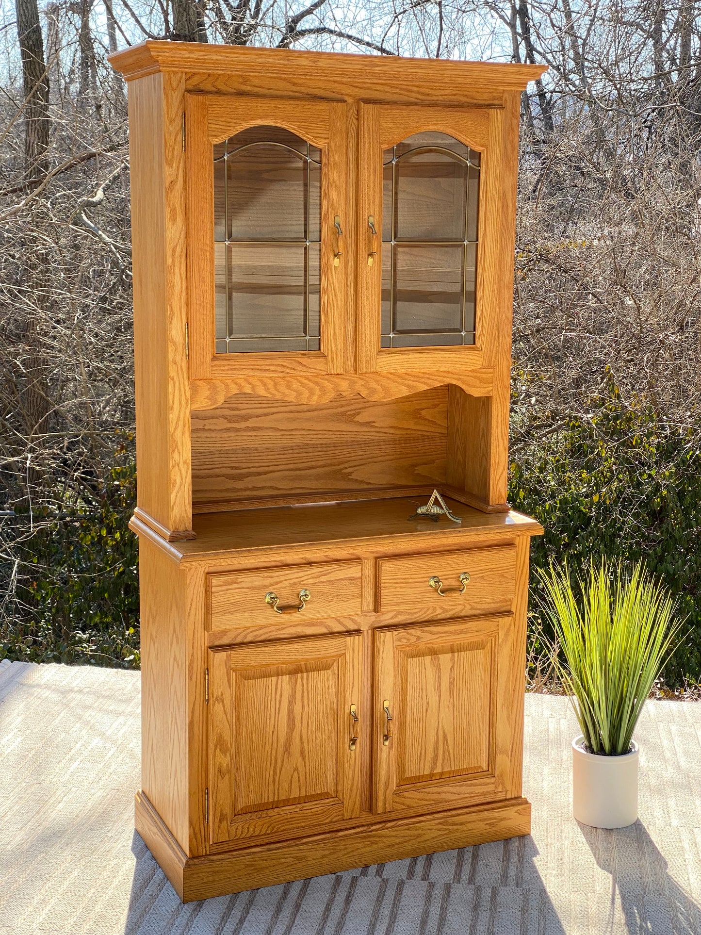 Lighted 2 Piece Wooden Hutch Cabinet