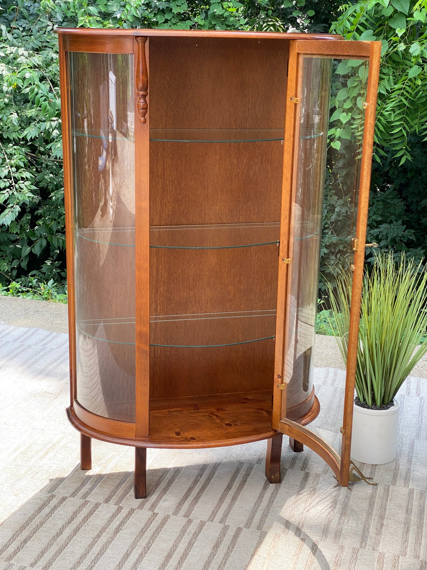 Vintage Curved Glass Curio Display Cabinet