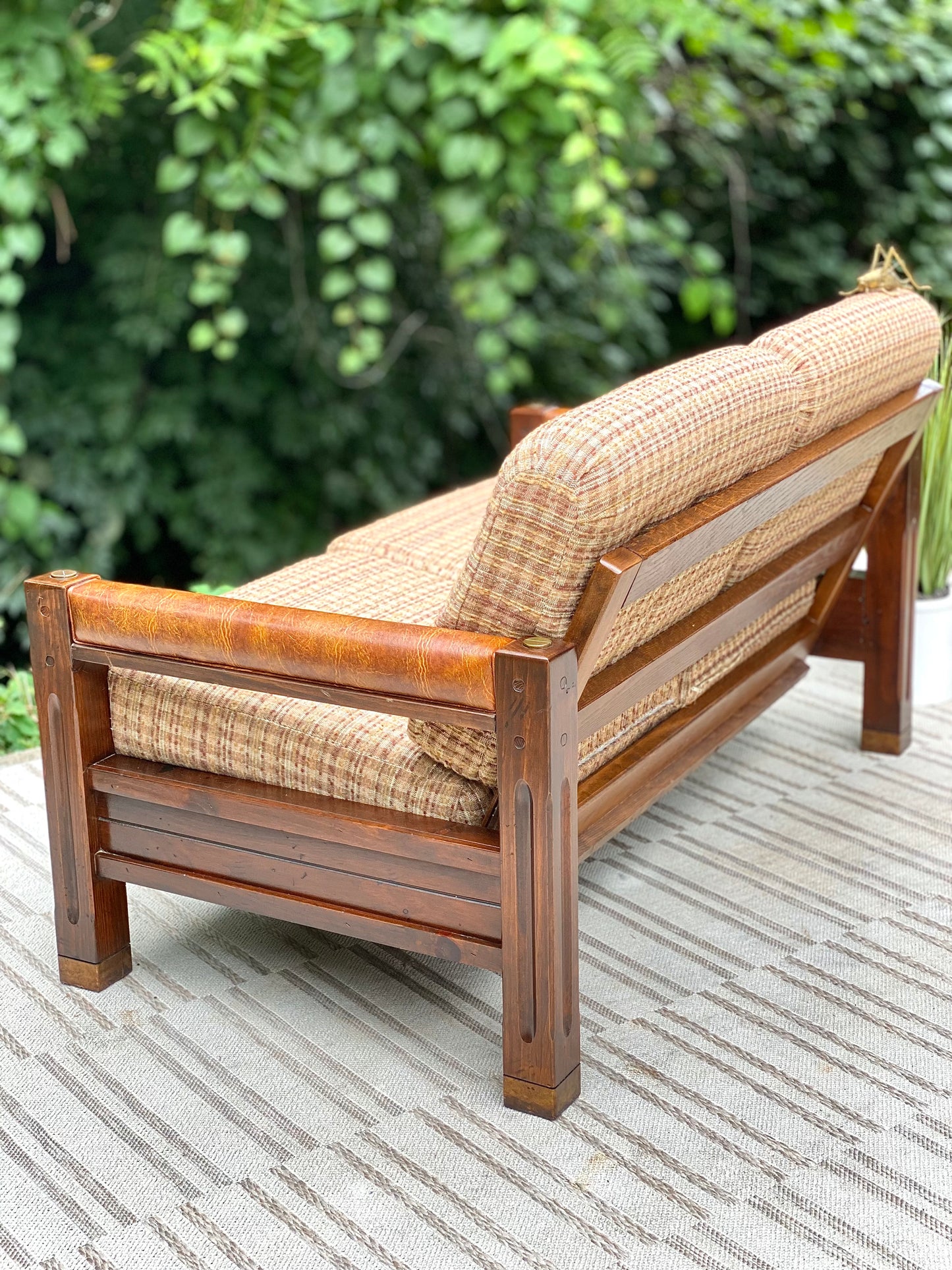 Vintage Upholstered Pine Loveseat
