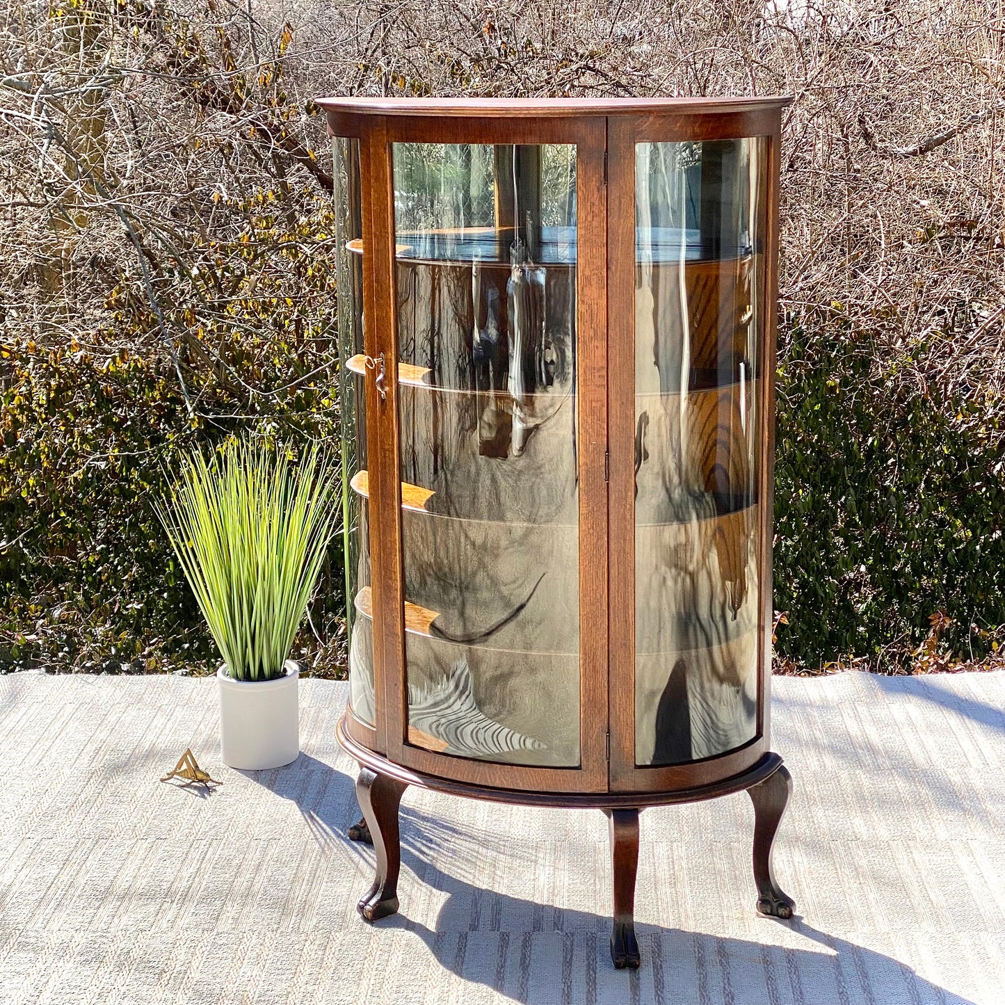 Vintage Wooden Curved Glass Display Case