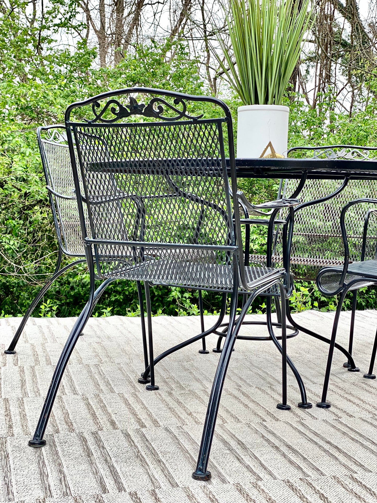 Vintage Woodard Style Black Iron Outdoor Patio Set