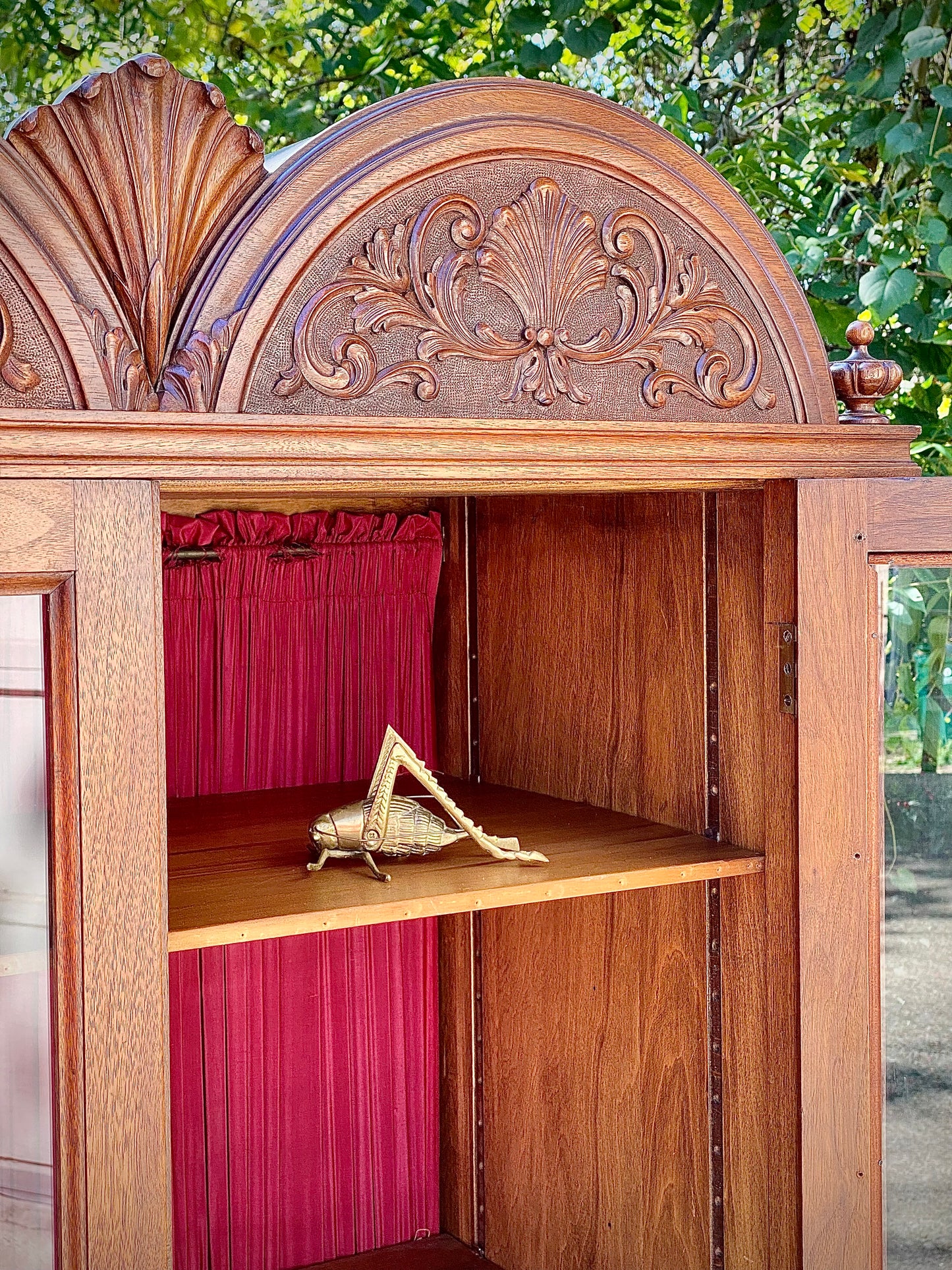Vintage Hand Carved Wooden Display Cabinet