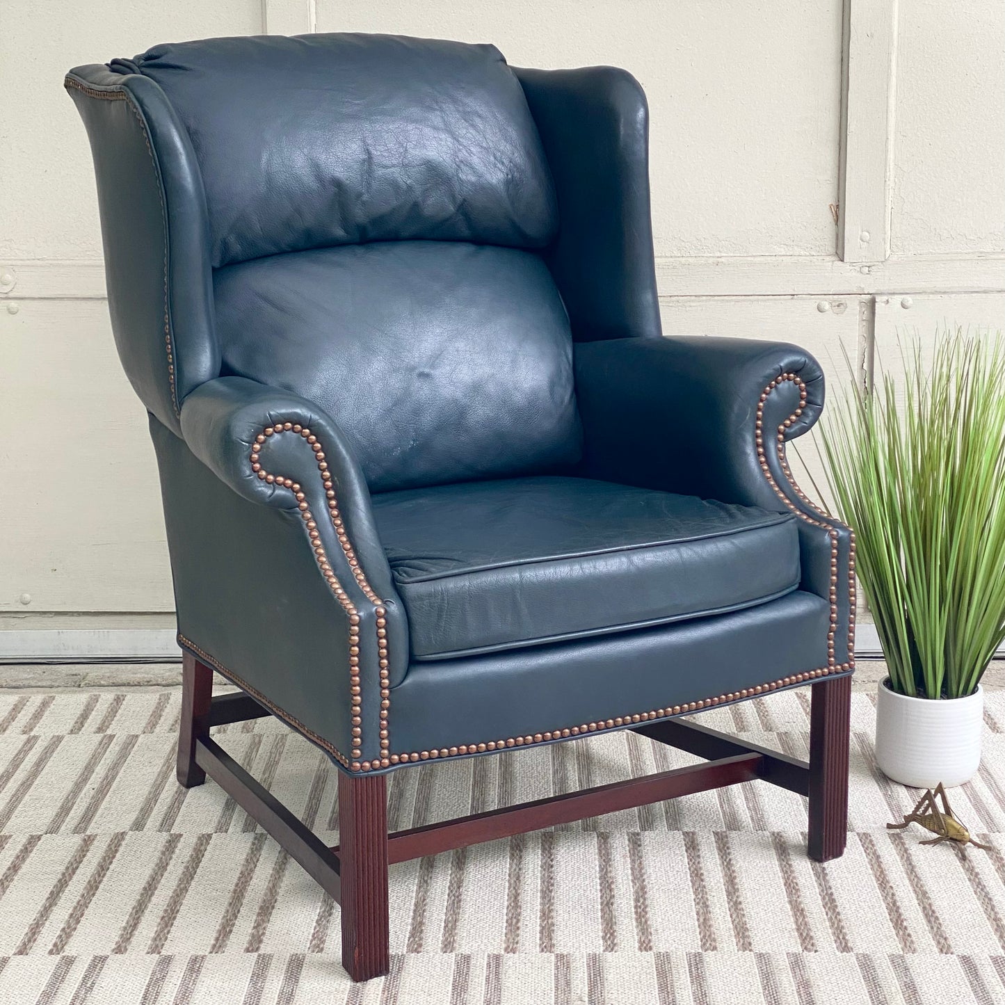Nice Blue Leather Wingback Chair