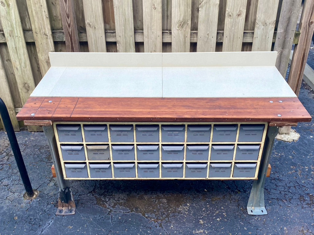 Vintage Industrial 24 Drawer Work Bench