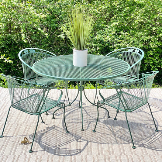 Vintage Metal Mesh Patio Table & Chairs